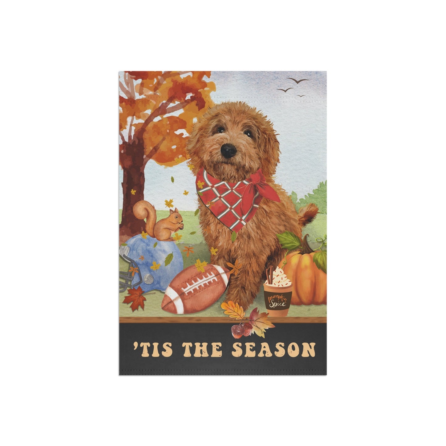 Apricot Red Doodle Dog Fall Garden Flag - Football, Pumpkin Spice, Doodle Dog Flag, Goldendoodle Labradoodle Mom Gift, 2 Sizes