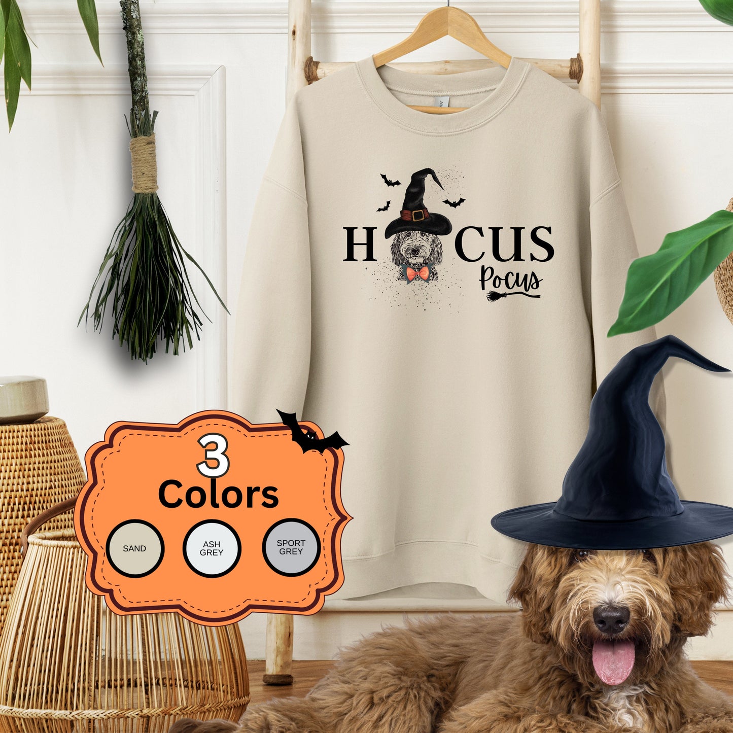 Hocus Pocus Doodle Dog Halloween Sweatshirt - Funny Halloween Dog Mom Shirt, Goldendoodle, Bernedoodle, Labradoodle Etc.