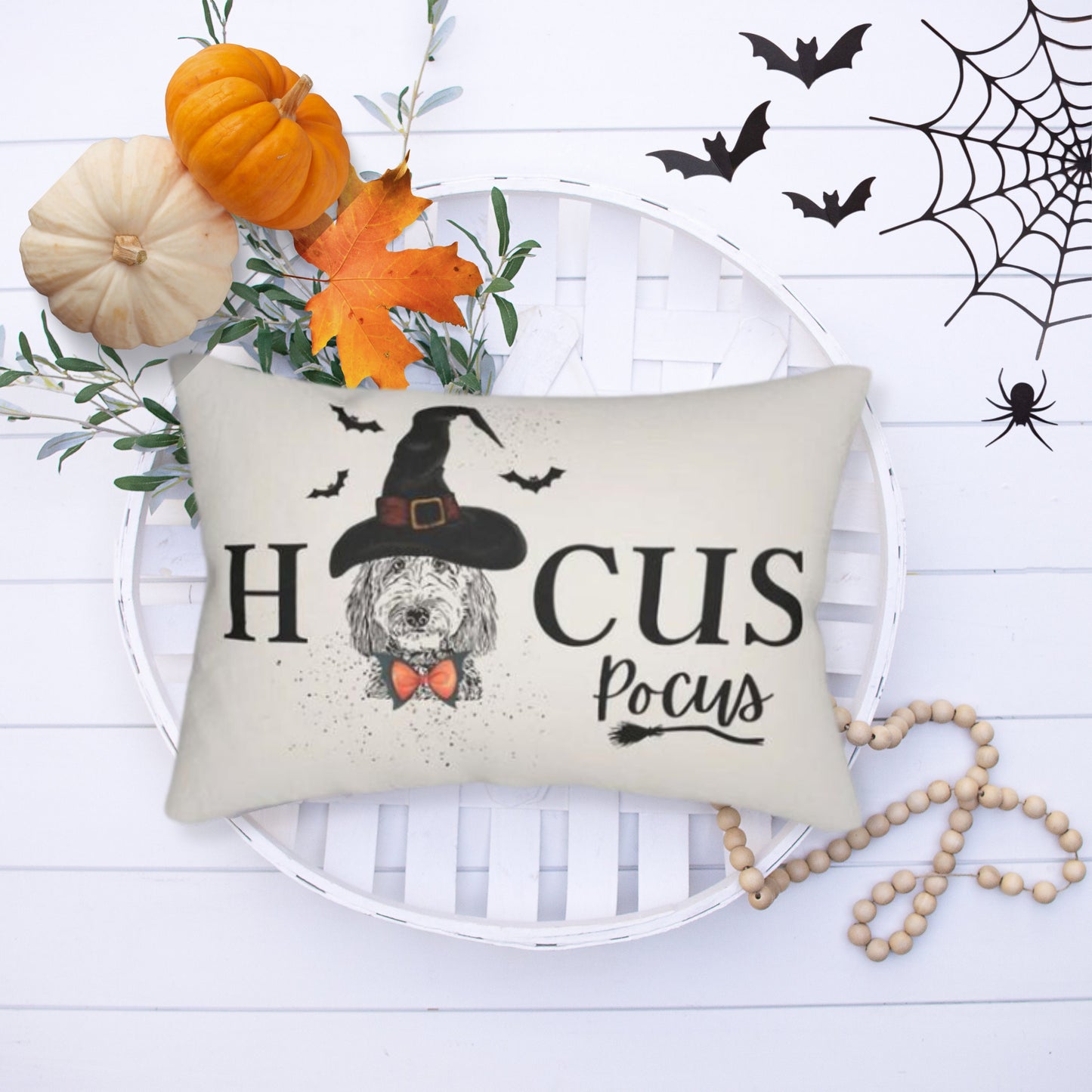 Doodle Dog Halloween Gift Pillow - Hocus Pocus Goldendoodle, Labradoodle, Aussiedoodle, Sheepadoodle, Bernedoodle Mom Gift