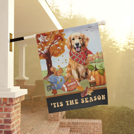 Golden Retriever Dog Fall Flag - Banner, Golden Retriever House Flag, Retriever Mom Gift, Pumpkin Spice, Football, Pole Not Includ