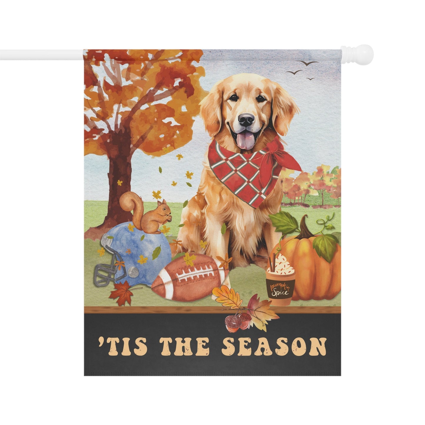 Golden Retriever Dog Fall Flag - Banner, Golden Retriever House Flag, Retriever Mom Gift, Pumpkin Spice, Football, Pole Not Includ