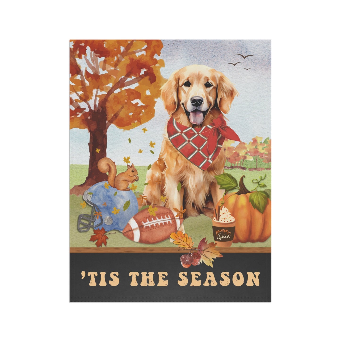 Golden Retriever Dog Fall Flag - Banner, Golden Retriever House Flag, Retriever Mom Gift, Pumpkin Spice, Football, Pole Not Includ