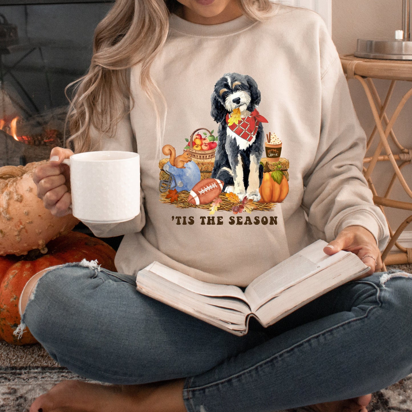 Bernedoodle Dog Fall Sweatshirt - Bernedoodle, Football, Pumpkin Spice, Doodle Mom Shirt, Autumn Doodle Dog Shirt