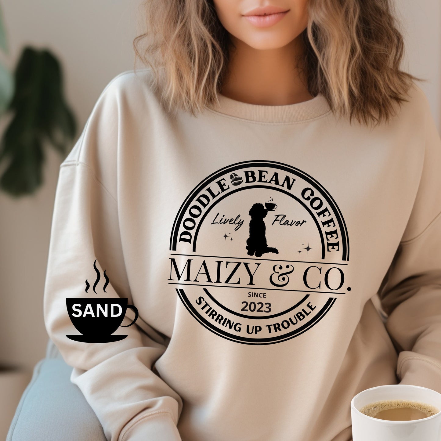 Personalized Doodle Dog Coffee Sweatshirt - Perfect Gift for Coffee Lovers & Doodle Moms, Goldendoodle, Labradoodle, Bernedoodle E