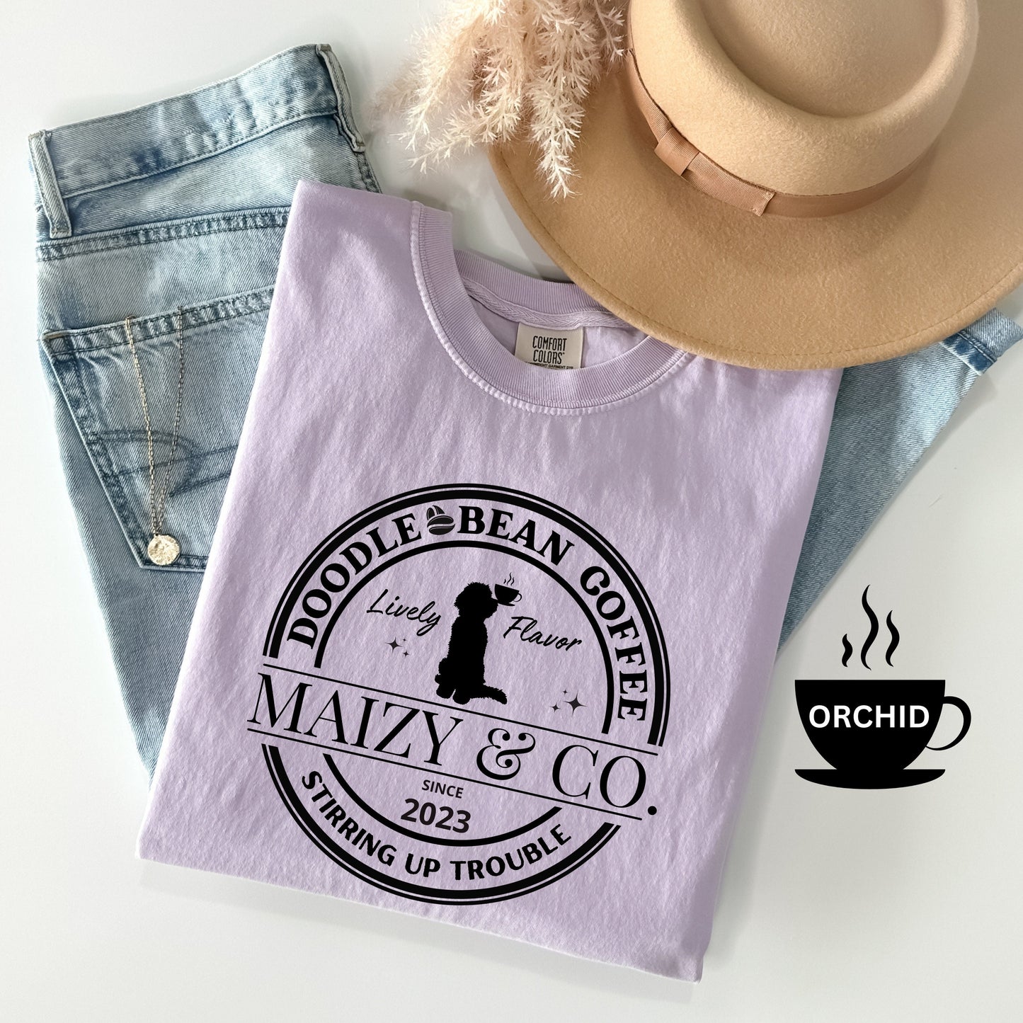 Personalized Comfort Colors® Doodle Bean Coffee  T-shirt - Cute Doodle Dog Mom Fall Shirt, Dog and Coffee Lover Unisex T-shirt