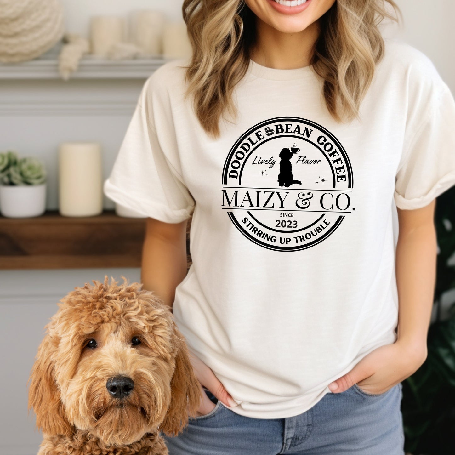 Personalized Comfort Colors® Doodle Bean Coffee  T-shirt - Cute Doodle Dog Mom Fall Shirt, Dog and Coffee Lover Unisex T-shirt