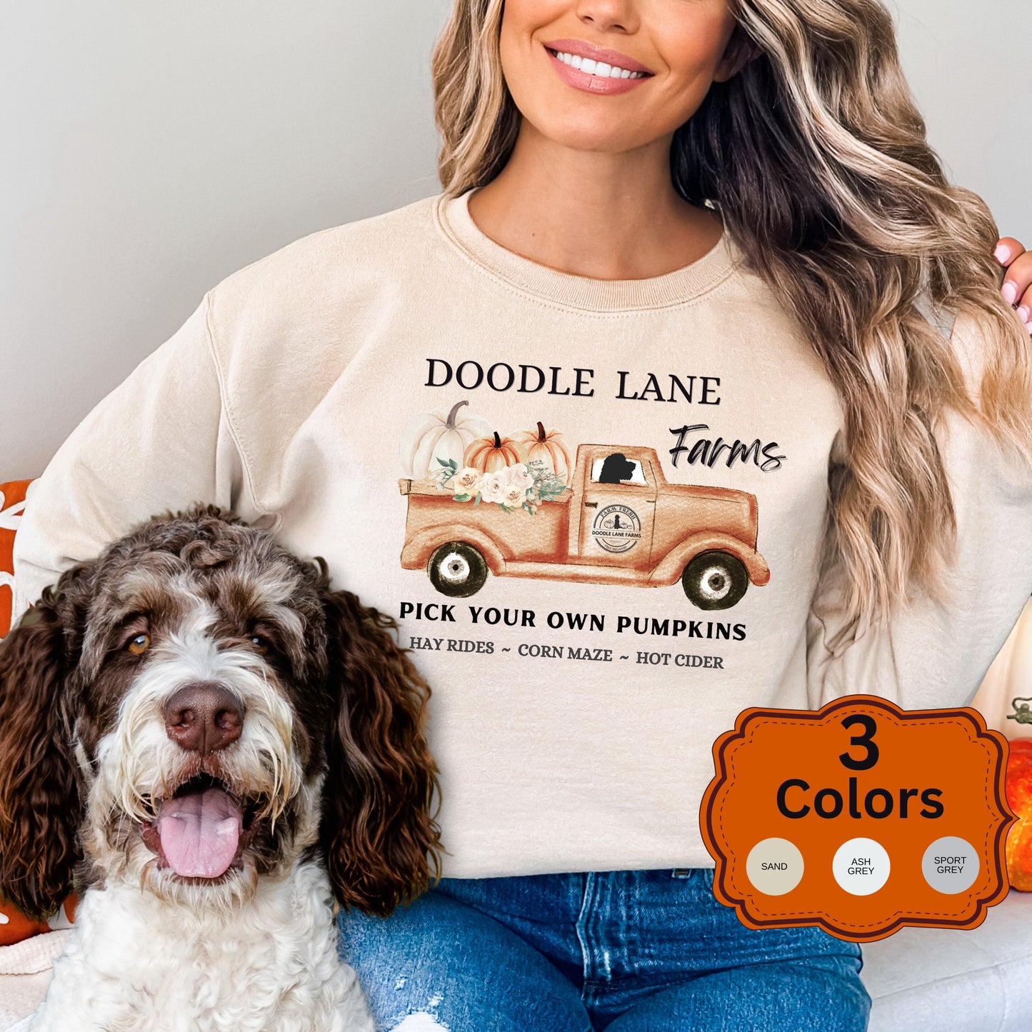 Doodle Dog Fall Sweatshirt - Goldendoodle, Labradoodle, Aussiedoodle, Doodle Mom Gift Shirt, Doodle Lane Pumpkin Patch Shirt