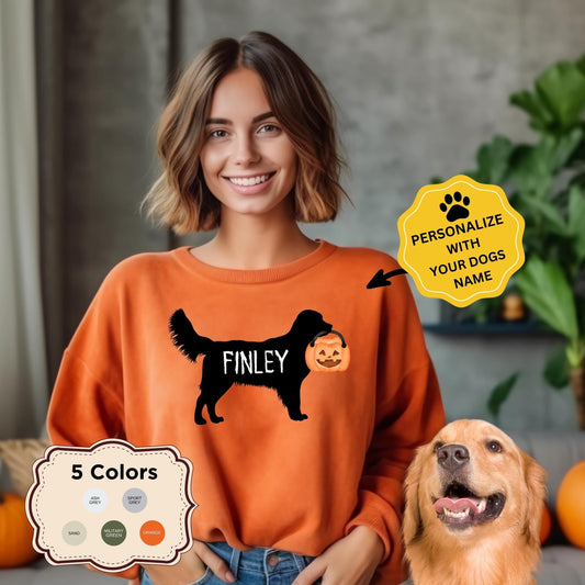 Personalized Golden Retriever Halloween Sweatshirt - Golden Retriever Mom Gift, Custom Halloween Dog Sweatshirt, Dog Mom Halloween