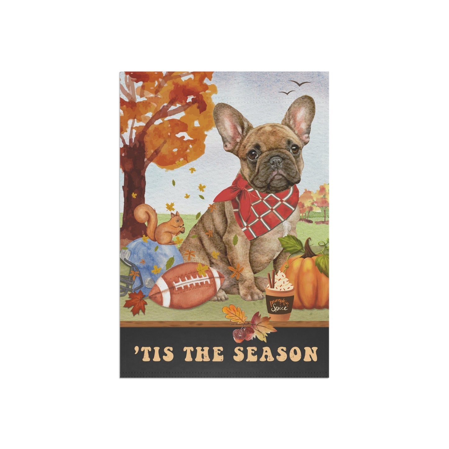 Frenchie - French Bulldog Fall Garden Flag, Football, Pumpkin Spice, Fawn Tan Frenchie Mom Gift, Frenchie Lover Home Decor Hallowe