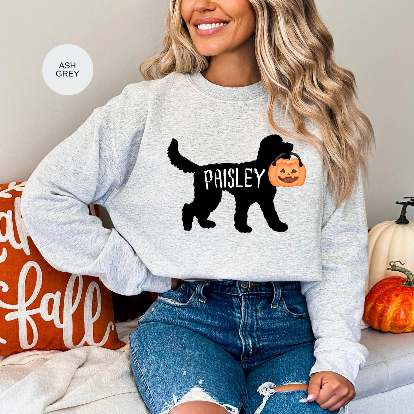 Personalized Doodle Dog Halloween Pumpkin Sweatshirt - Doodle Dog Mom Gift, Goldendoodle, Labradoodle, Bernedoodle, Etc.