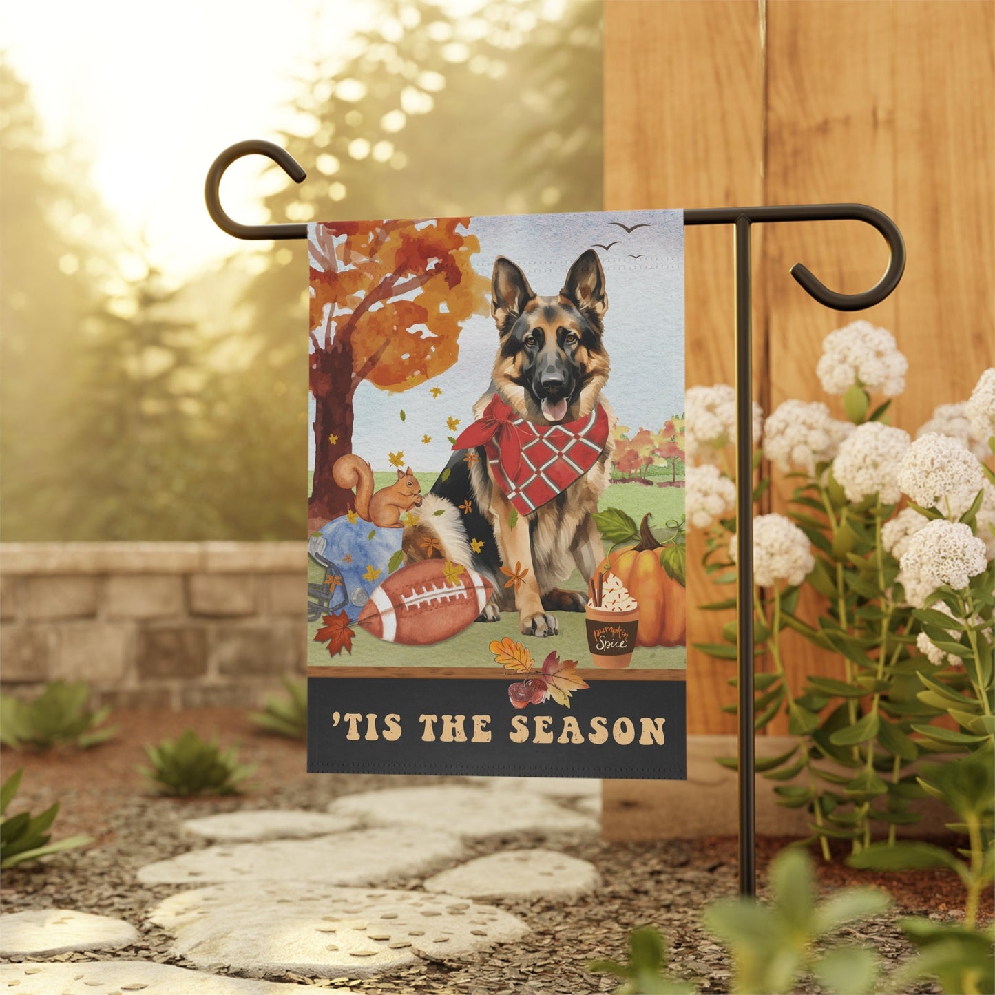 German Shepherd Fall Garden Flag - Football, Pumpkin Spice, German Shepherd Dog Mom Gift, German Shepherd Lover Home Decor Hallowe