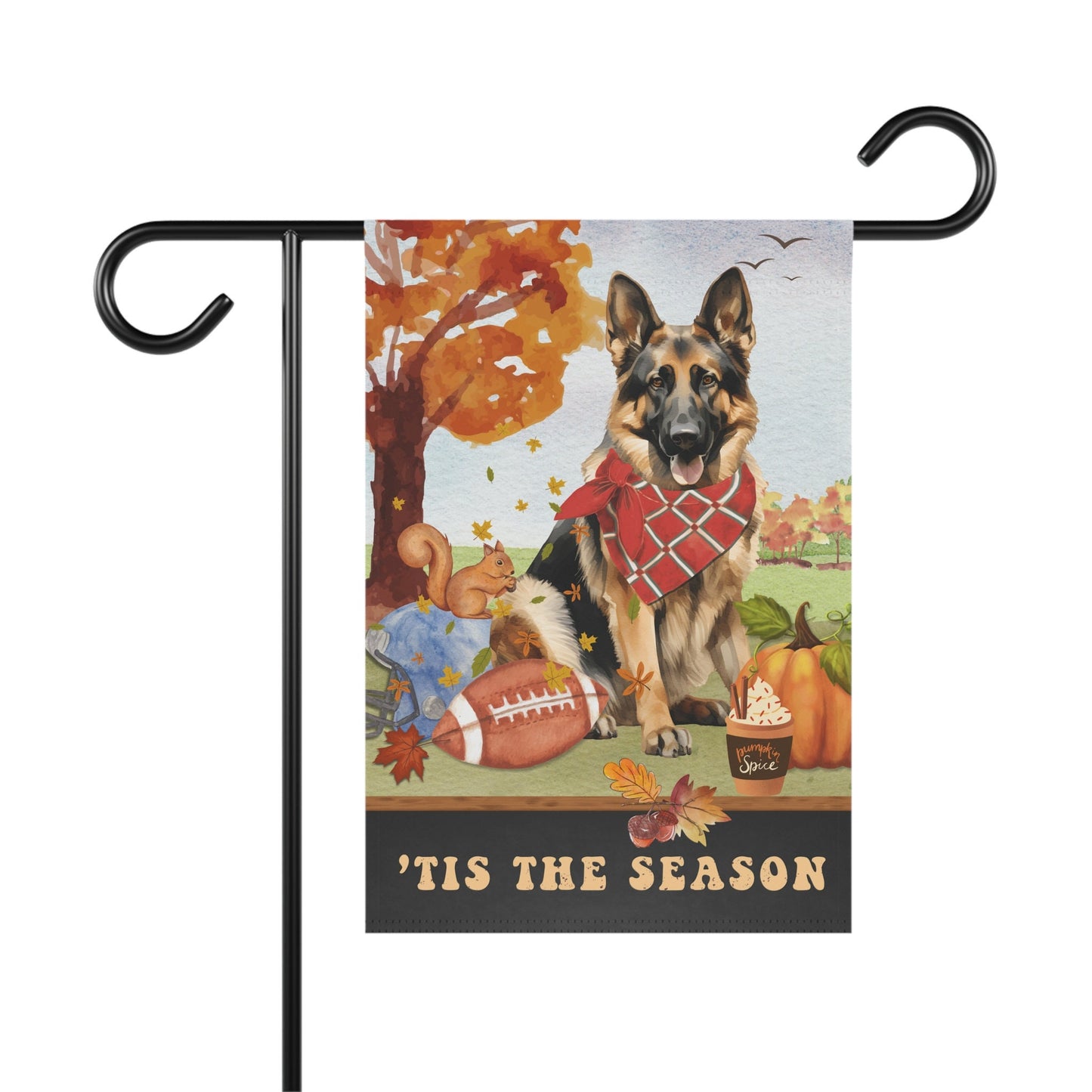 German Shepherd Fall Garden Flag - Football, Pumpkin Spice, German Shepherd Dog Mom Gift, German Shepherd Lover Home Decor Hallowe