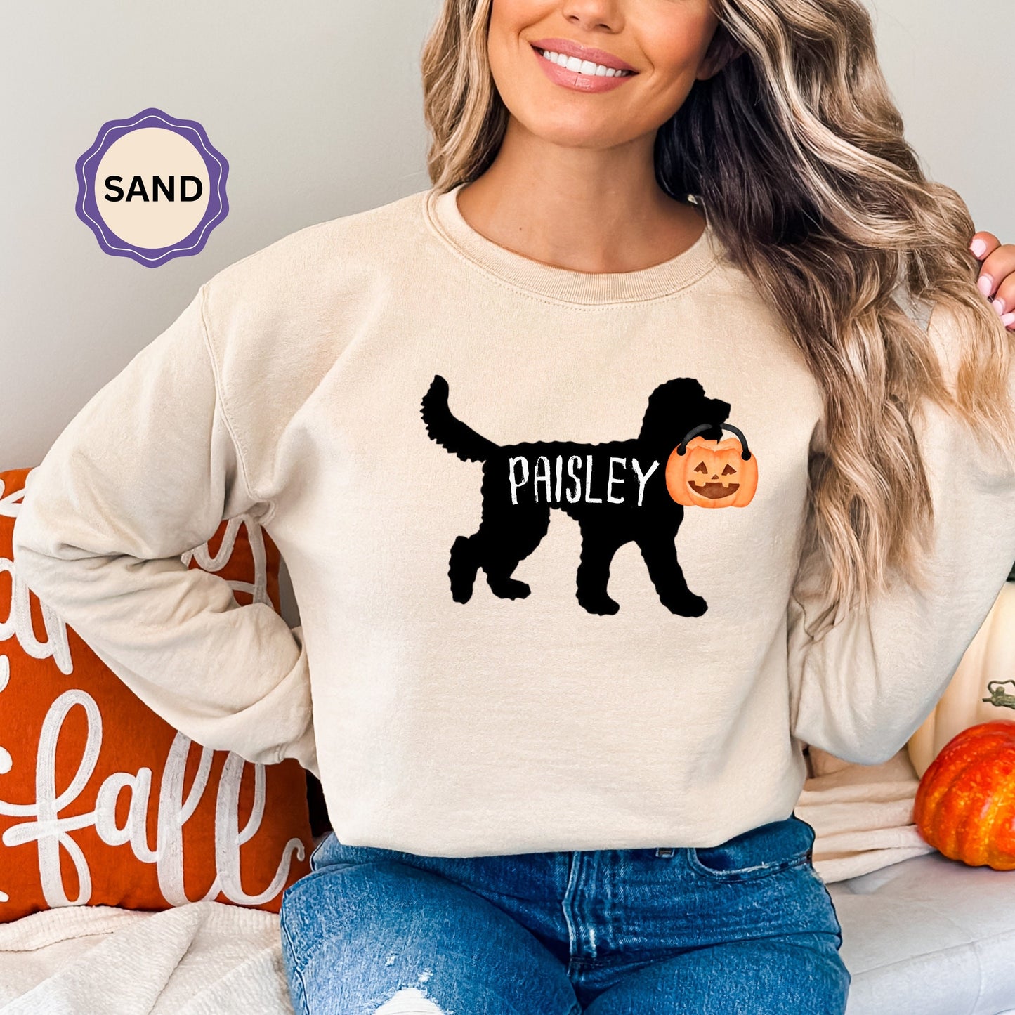 Personalized Doodle Dog Halloween Pumpkin Sweatshirt - Doodle Dog Mom Gift, Goldendoodle, Labradoodle, Bernedoodle, Etc.