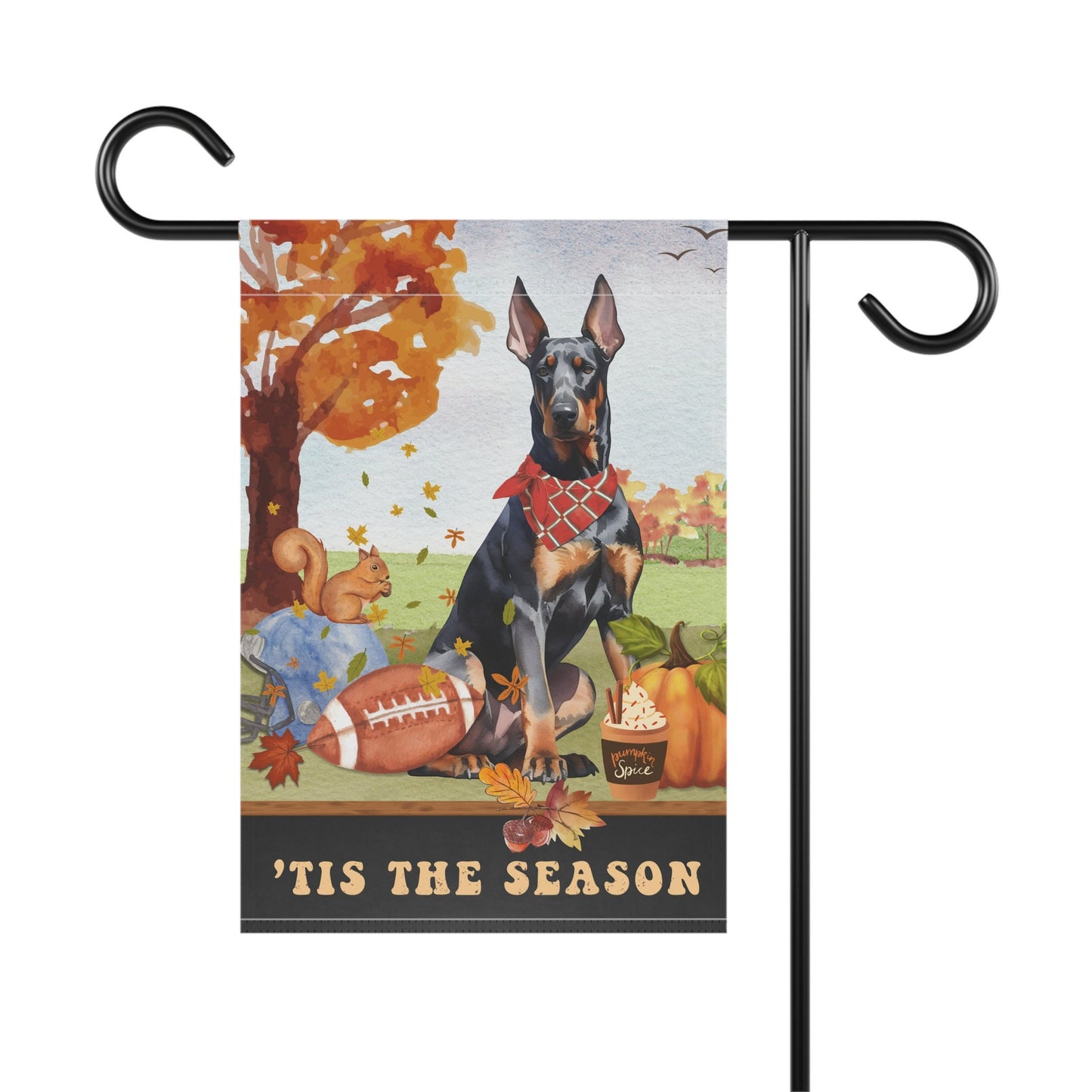 Dobermann Fall Garden Flag - Football, Pumpkin Spice, Dobermann Dog Mom Gift, Dobermann Lover Home Decor Halloween, Autumn