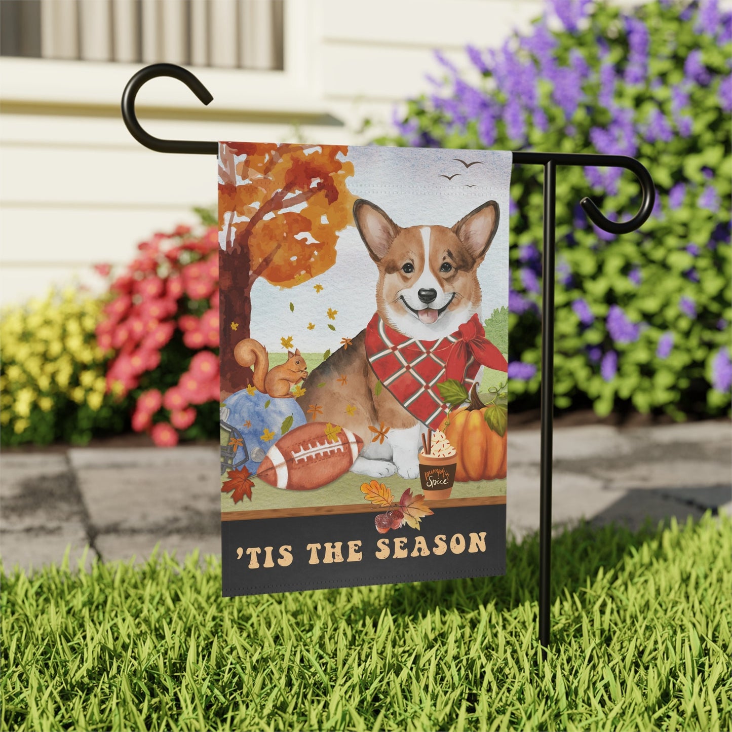 Corgi Fall Garden Flag - Football, Pumpkin Spice, Corgi  Dog Mom Gift, Corgi Lover Home Decor Halloween, Autumn