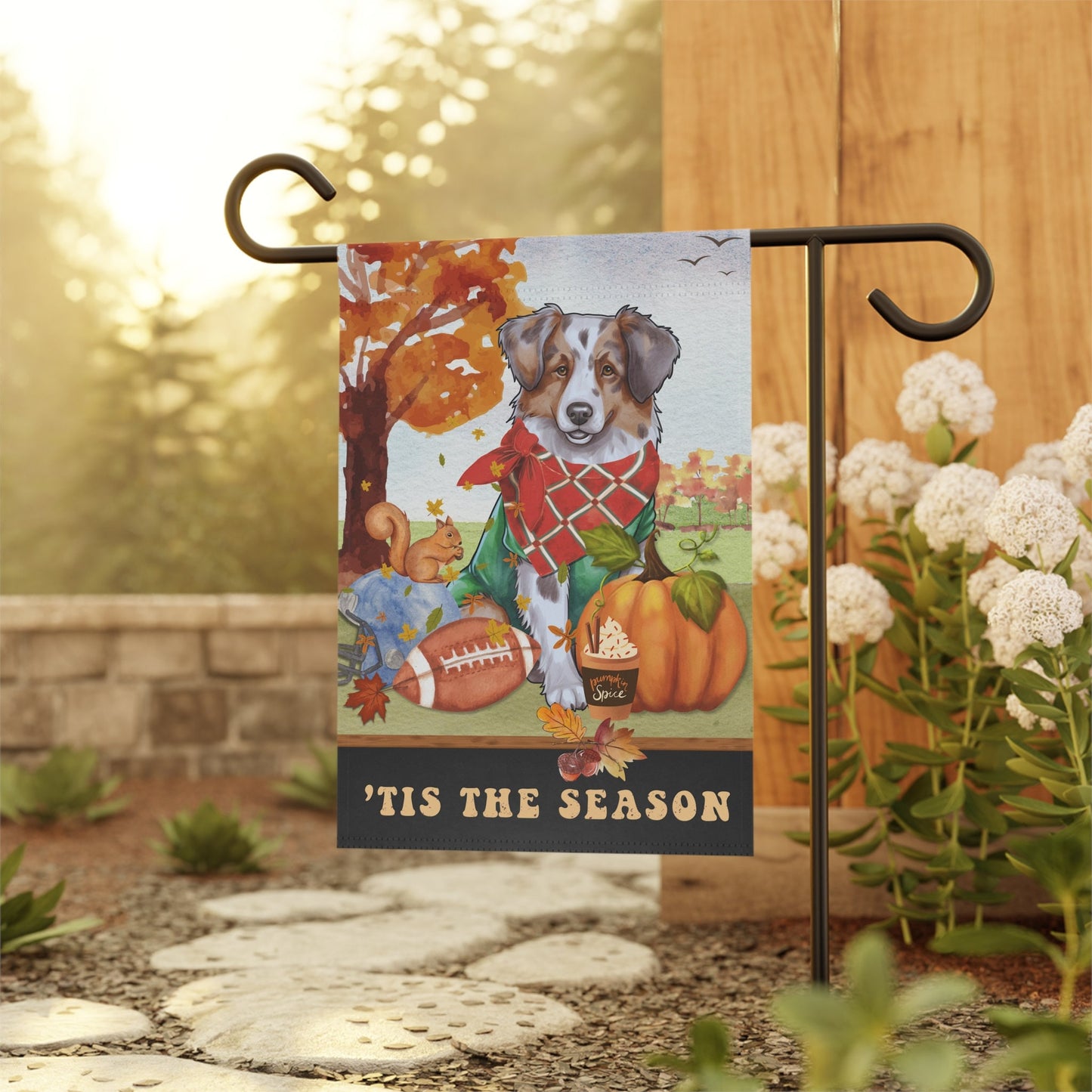 Australian Shepherd Fall Garden Flag - Football, Pumpkin Spice, Aussie Dog Mom Gift, Australian Shepherd Lover Home Decor Hallowee