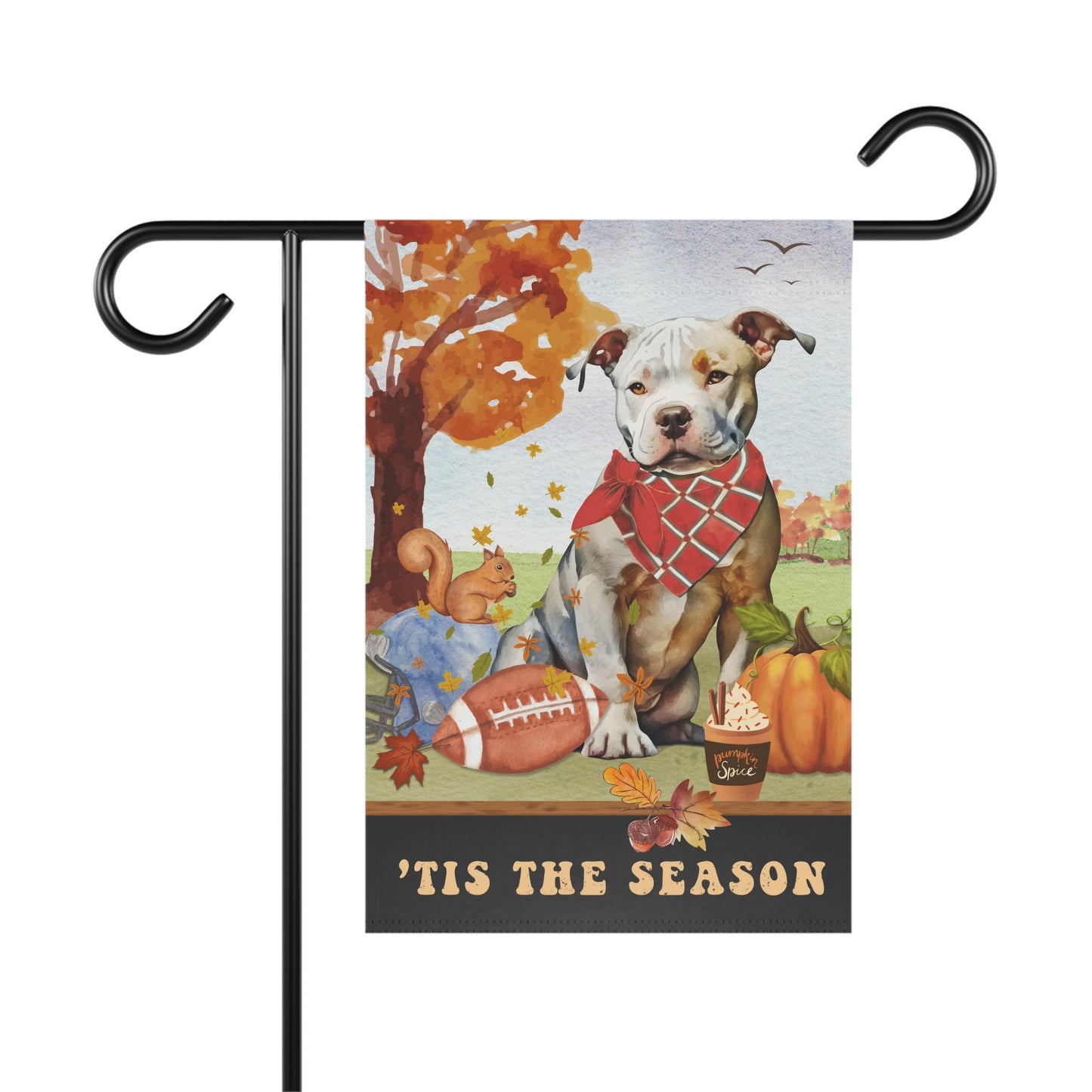 Pitbull Fall Autumn Garden Flag - Football, Pumpkin Spice, Pitbull (White Face) Dog Mom Gift, Pitbull Lover Home Decor Halloween,