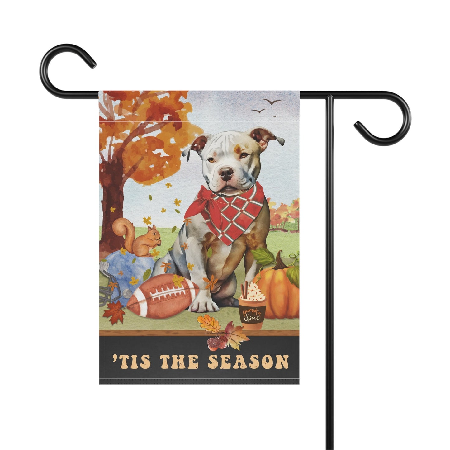 Pitbull Fall Autumn Garden Flag - Football, Pumpkin Spice, Pitbull (White Face) Dog Mom Gift, Pitbull Lover Home Decor Halloween,