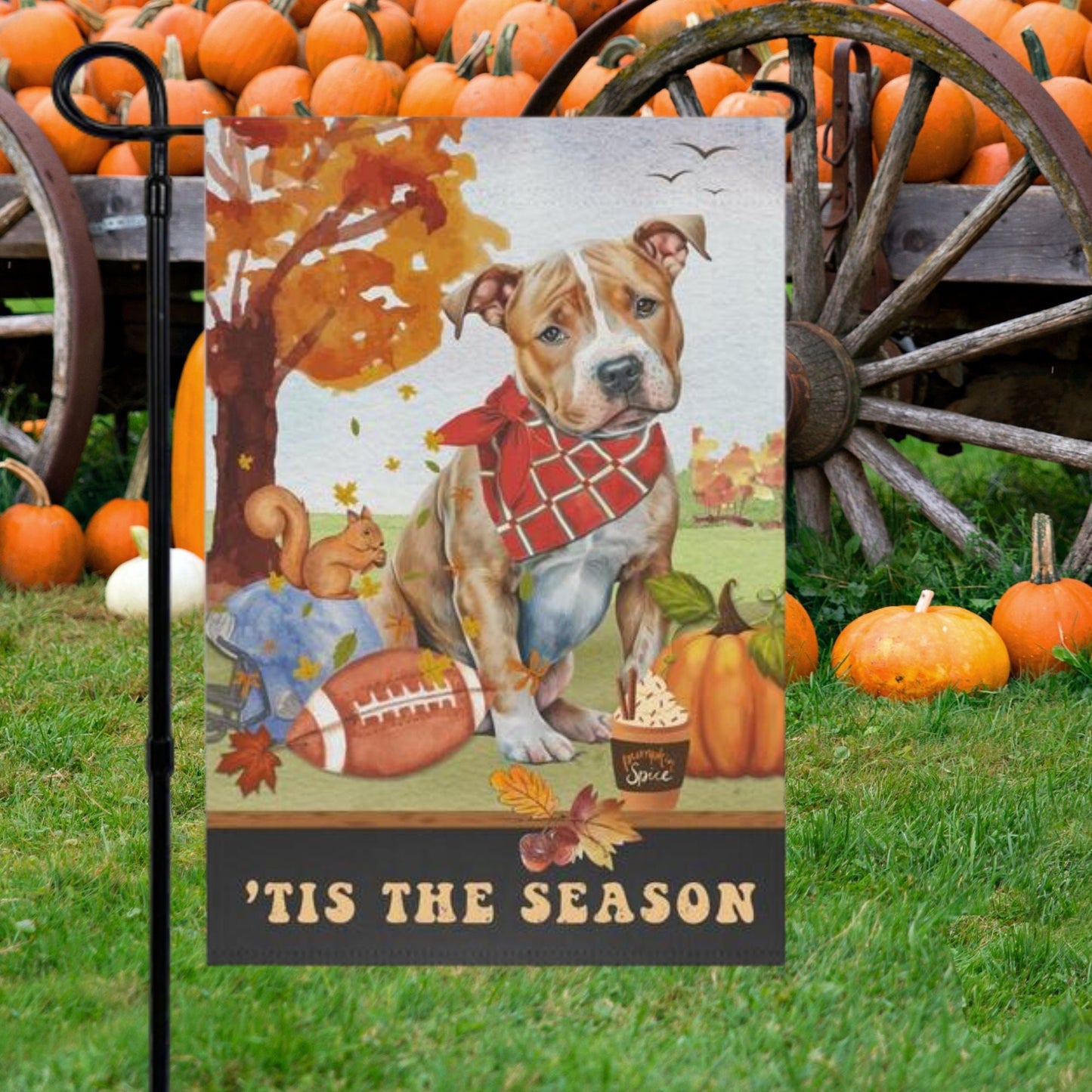 Pitbull Fall Garden Flag - Football, Pumpkin Spice, Pitbull Dog Mom Gift, Pitbull Lover Home Decor Halloween, Autumn