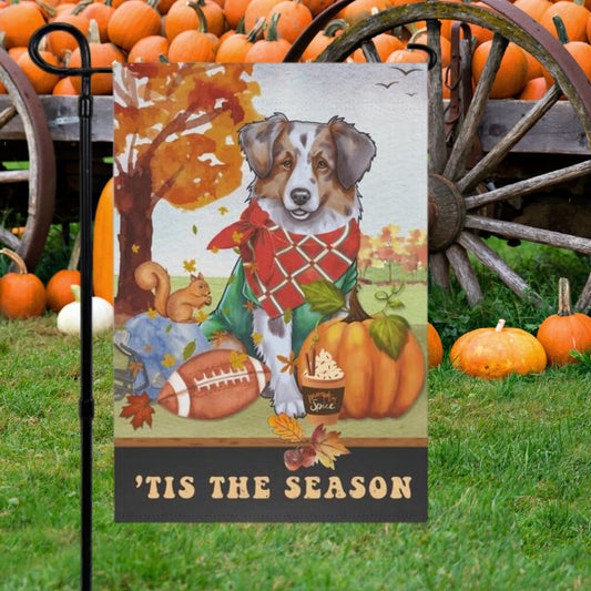 Australian Shepherd Fall Garden Flag - Football, Pumpkin Spice, Aussie Dog Mom Gift, Australian Shepherd Lover Home Decor Hallowee