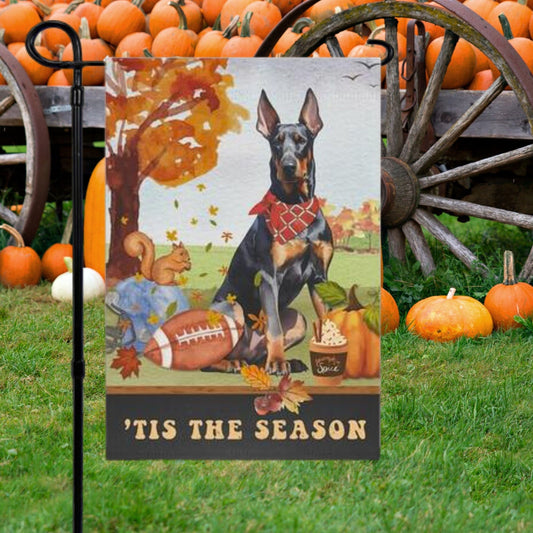 Dobermann Fall Garden Flag - Football, Pumpkin Spice, Dobermann Dog Mom Gift, Dobermann Lover Home Decor Halloween, Autumn