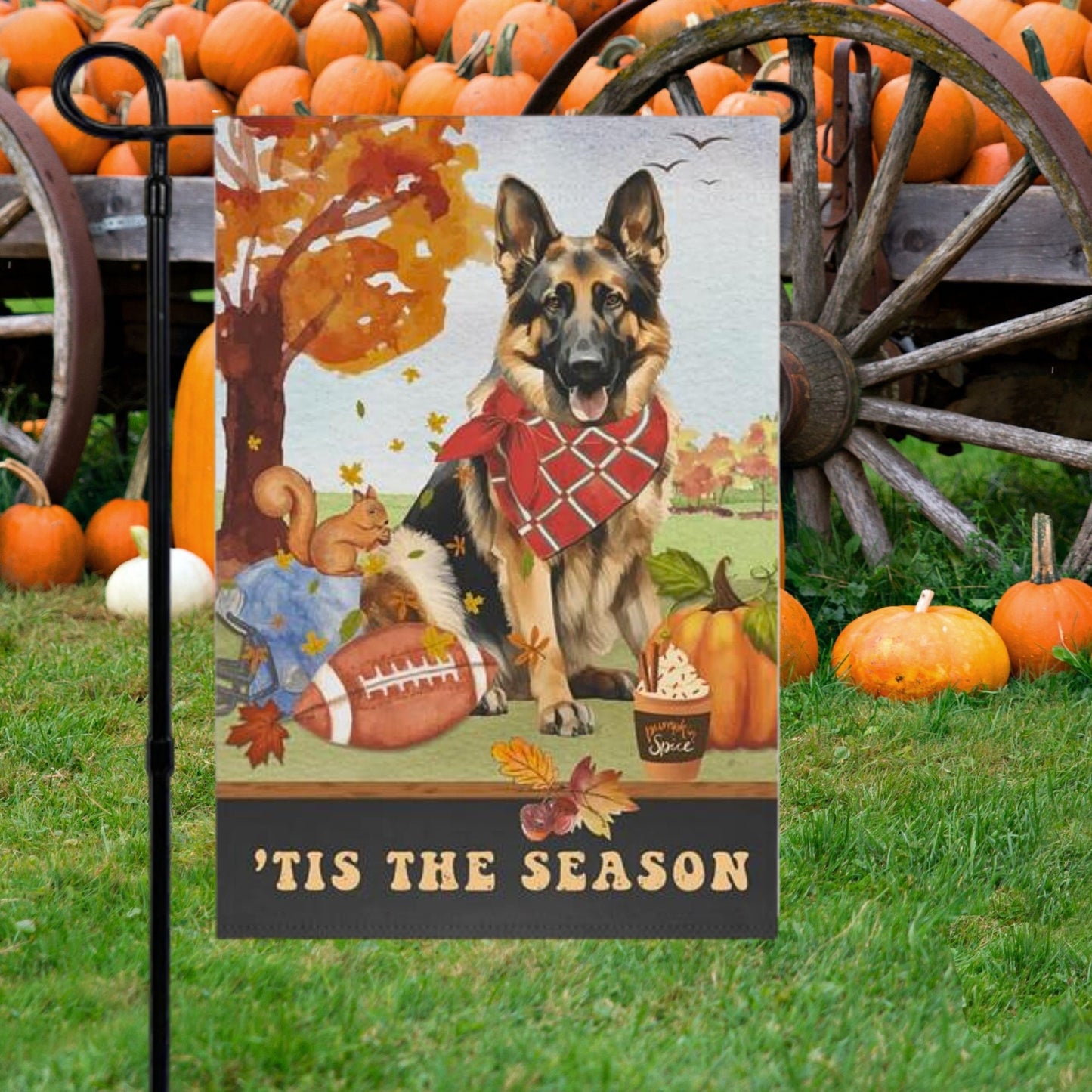 German Shepherd Fall Garden Flag - Football, Pumpkin Spice, German Shepherd Dog Mom Gift, German Shepherd Lover Home Decor Hallowe