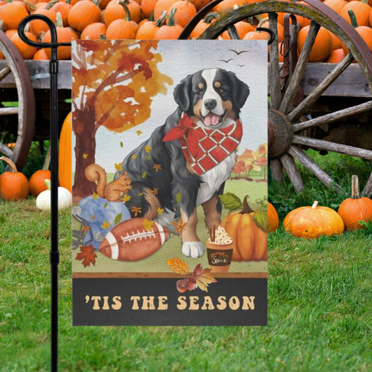 Bernese Mountain Dog Fall Garden Flag - Football, Pumpkin Spice, Bernese Mountain Dog Mom Gift, Bernese Lover Home Decor Halloween