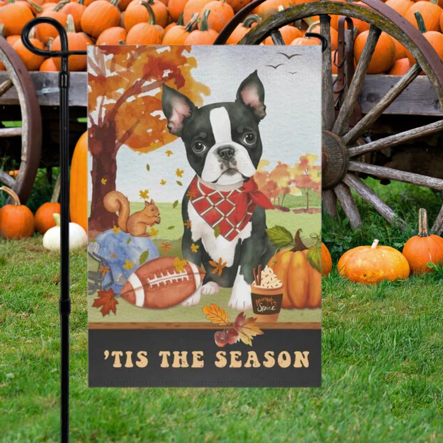 Boston Terrier Dog Fall Garden Flag - Football, Pumpkin Spice, Boston Terrier  Mom Gift, Boston Terrier  Lover Home Decor Hallowee