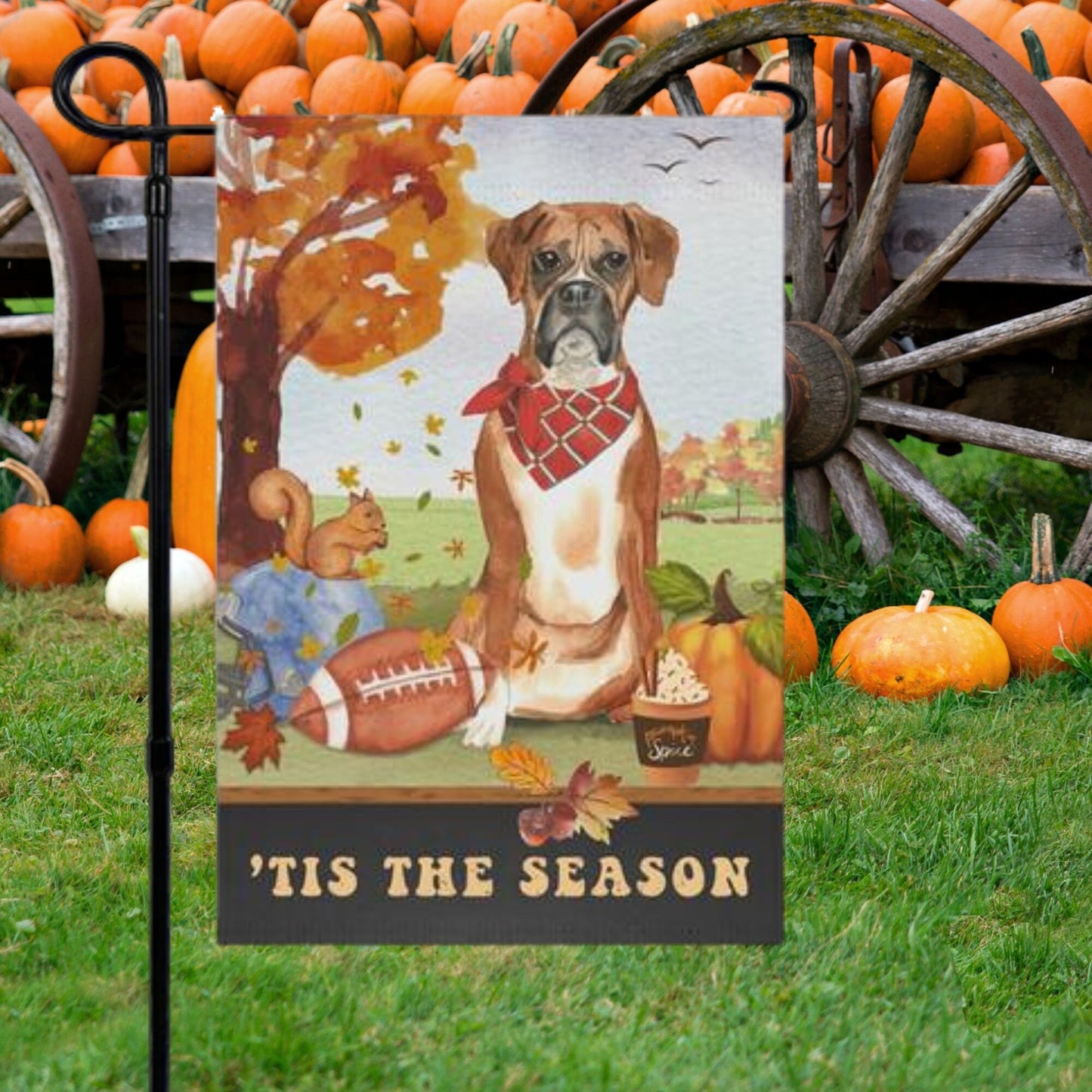 Boxer Dog Fall Autumn Garden Flag - Football, Pumpkin Spice, Boxer Mom Gift, Boxer Lover Home Decor Halloween, Fall