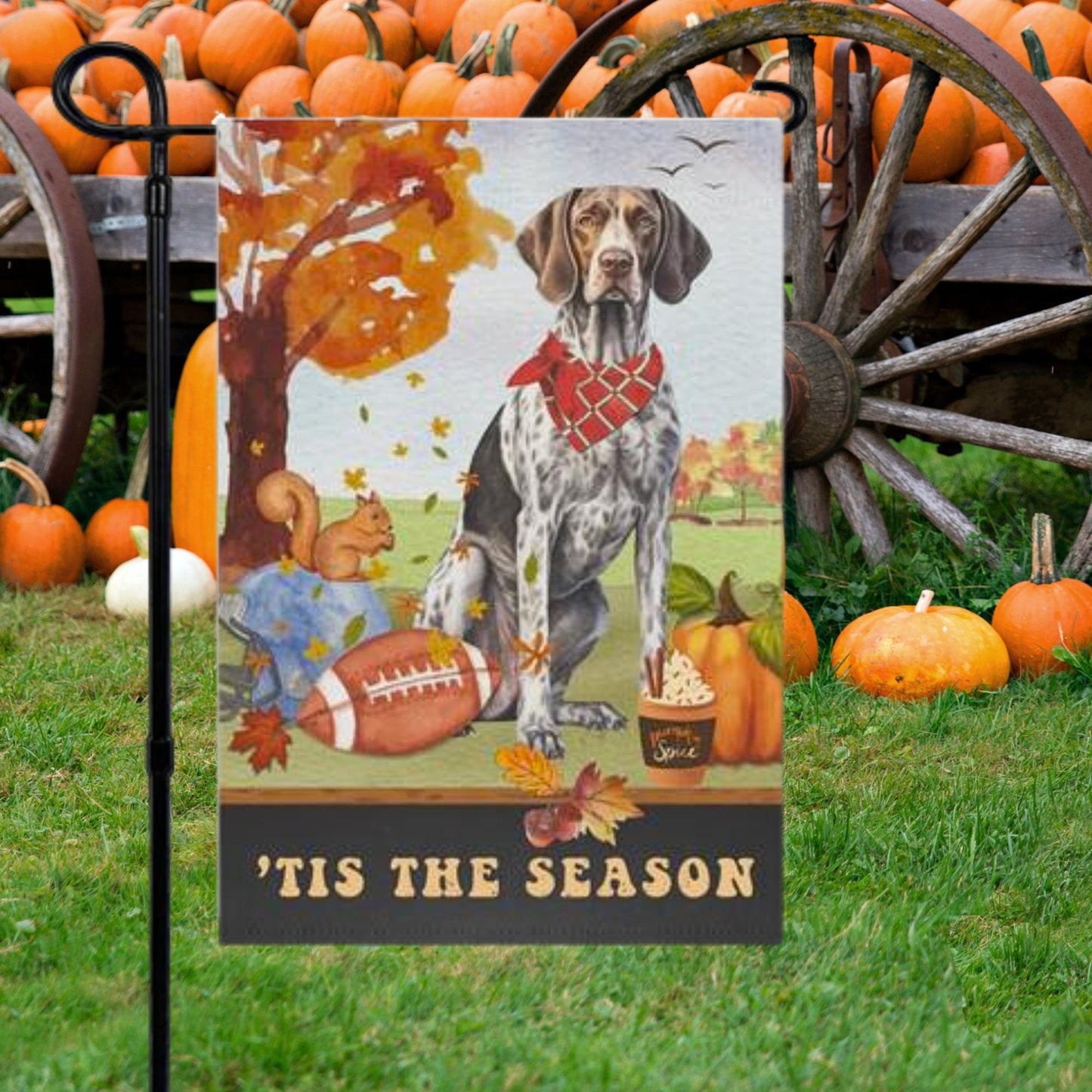 German Shorthaired Pointer Dog Fall Autumn Garden Flag - Football, Pumpkin Spice, Gsp Mom Gift, German Sh Pointer Lover Fall Home