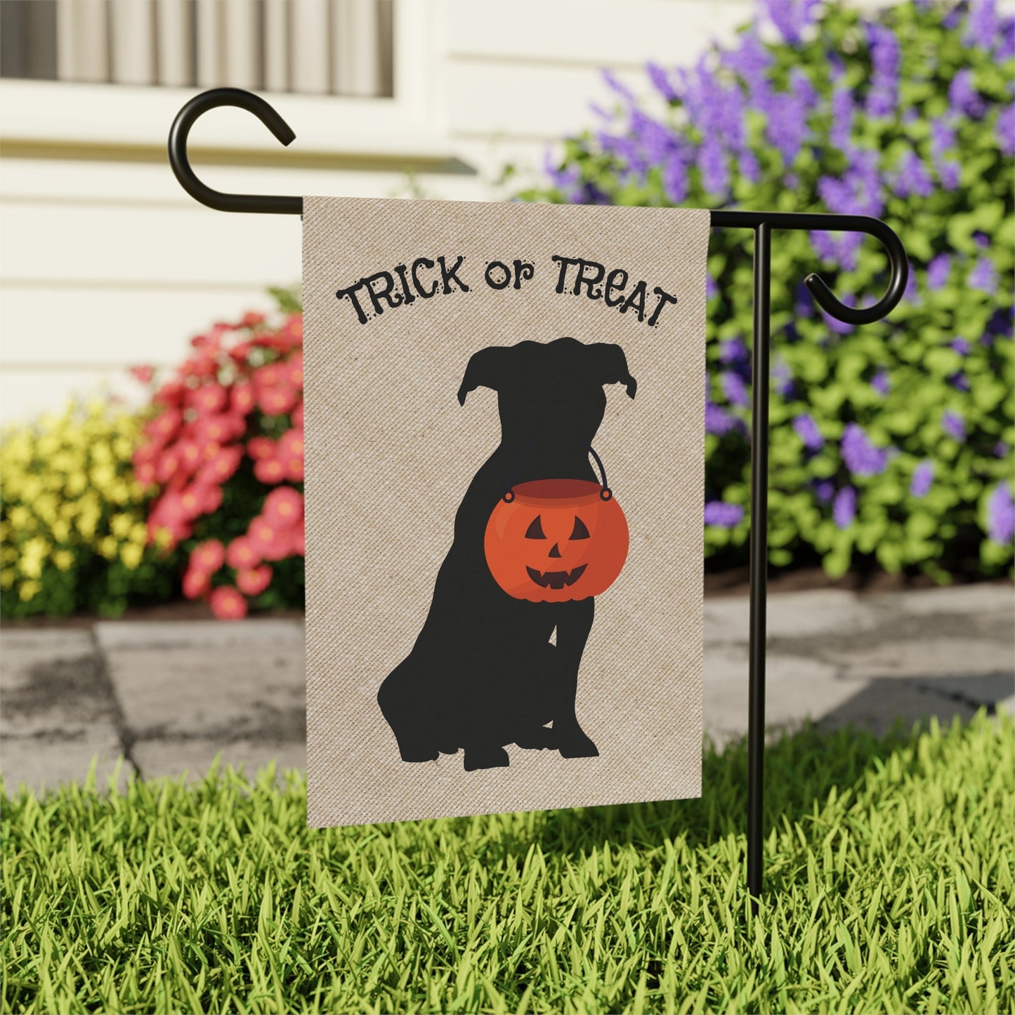 Pitbull Dog Halloween Lawn & Garden House Flag - Pitbull Mom Gift, Pitbull Fall Home Decor, Double-sided Banner, Stand Not Include