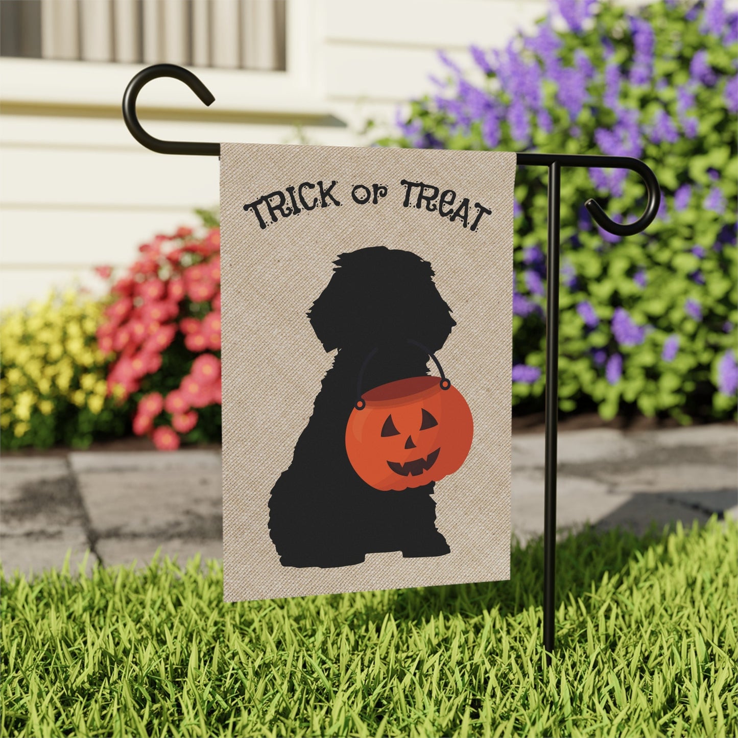 Cockapoo Mini Doodle Fall/Halloween Garden Flag - Minimalistic House Flag, Double-sided, Cockapoo, Mini Doodle Mom Gift, Pole Not