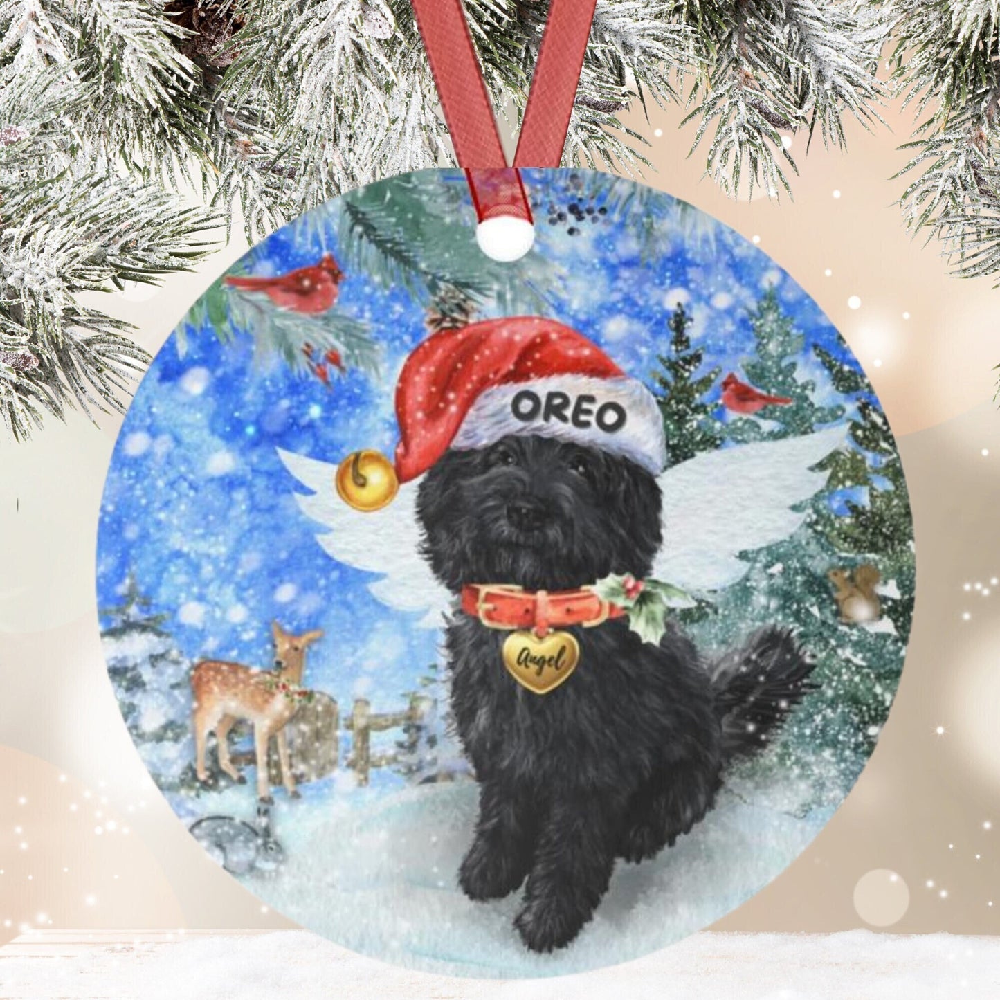 Personalized Doodle Dog Memorial Ornament - Black Doodle Dog Mom Dad Sympathy Gift, Christmas Dog Memorial Ornament, Pet Loss Gift