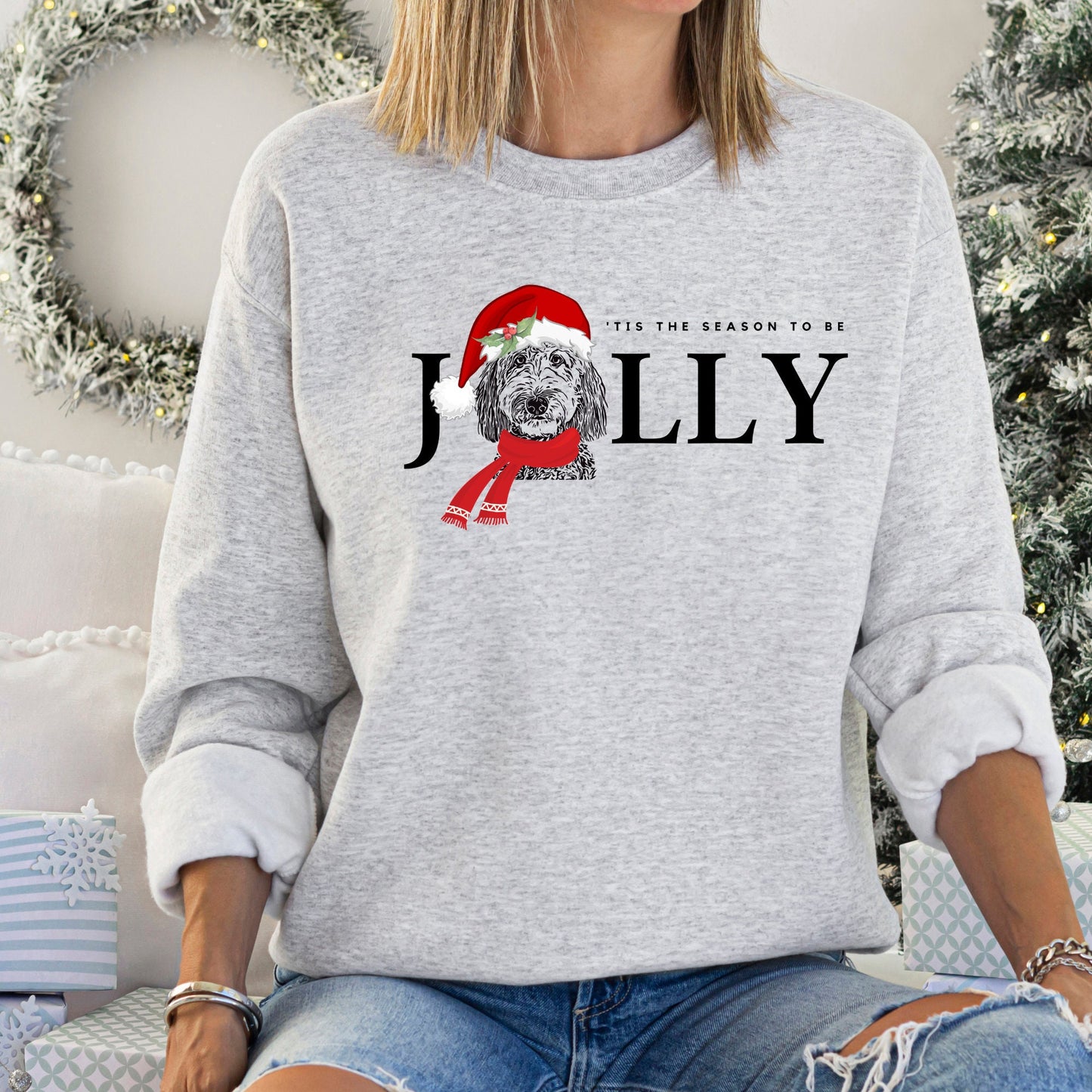 Doodle Dog Jolly Christmas Sweatshirt - Doodle Dog Mom Shirt, Bernedoodle, Goldendoodle, Labradoodle, Aussiedoodle, Sheepadoodle,