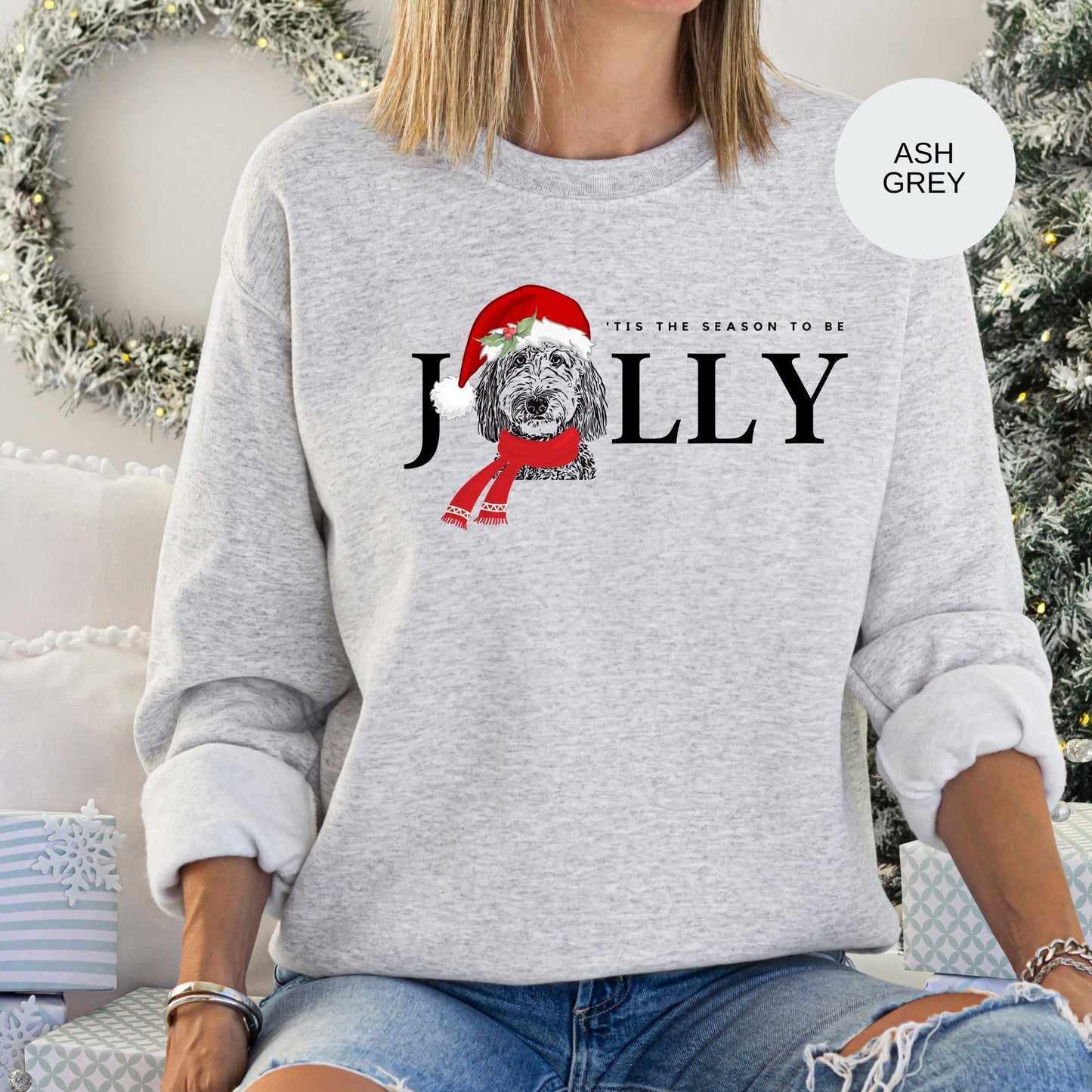 Doodle Dog Jolly Christmas Sweatshirt - Doodle Dog Mom Shirt, Bernedoodle, Goldendoodle, Labradoodle, Aussiedoodle, Sheepadoodle,