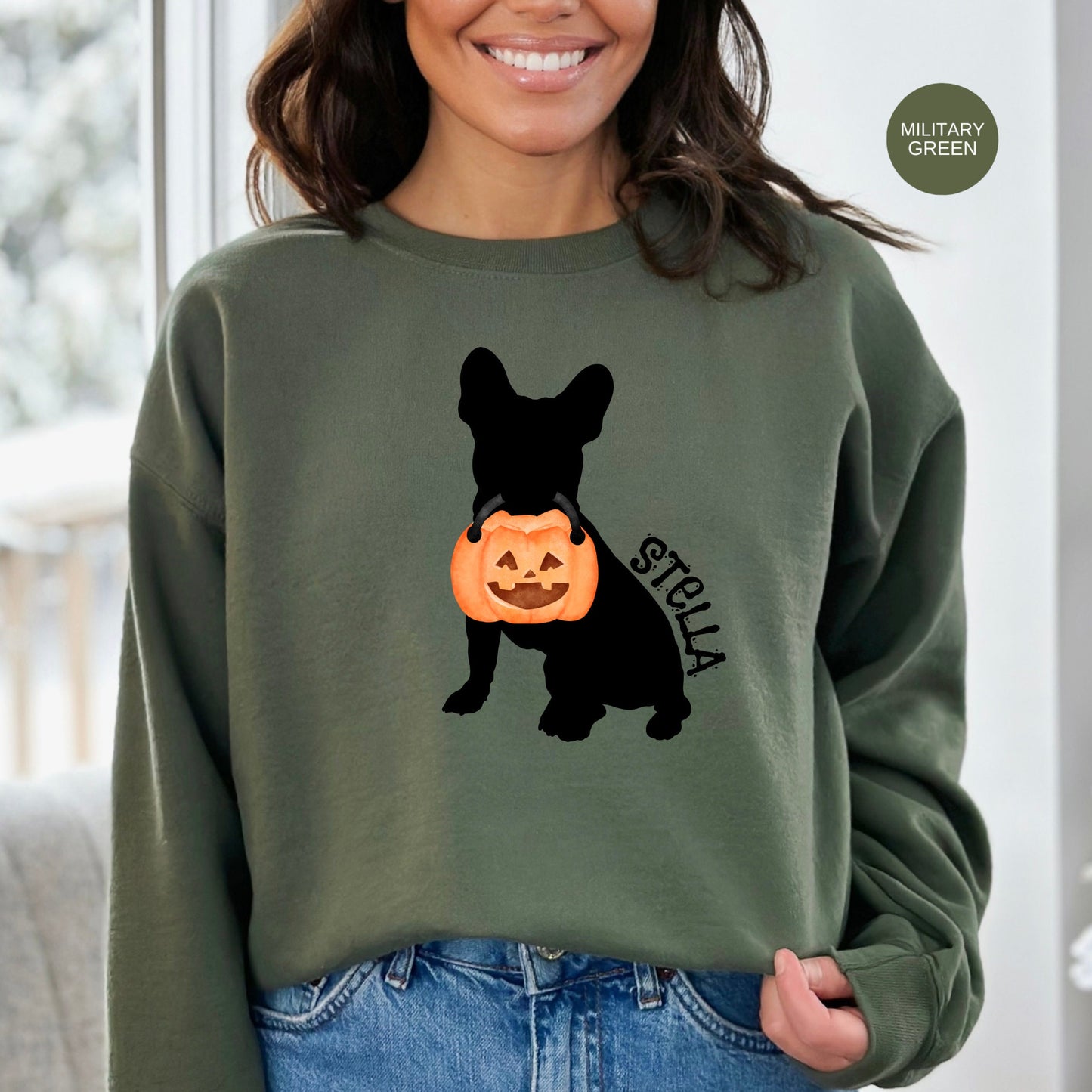 Personalized Frenchie - French Bulldog Halloween Sweatshirt, French Bulldog Mom Gift Shirt, Custom Halloween Dog Sweatshirt