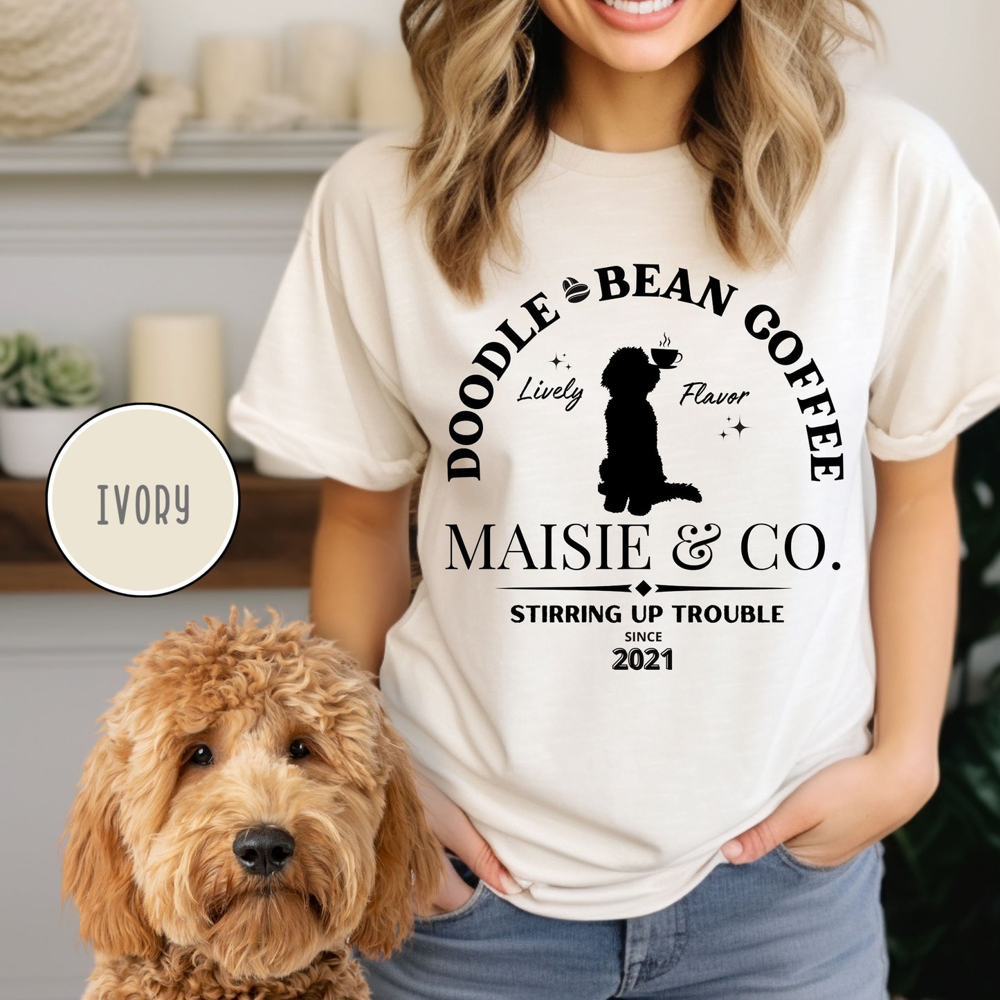 Comfort Colors® Doodle Dog Coffee  T-shirt - Cute Doodle Dog Mom or Dad Shirt, Dog and Coffee Lover Unisex T-shirt