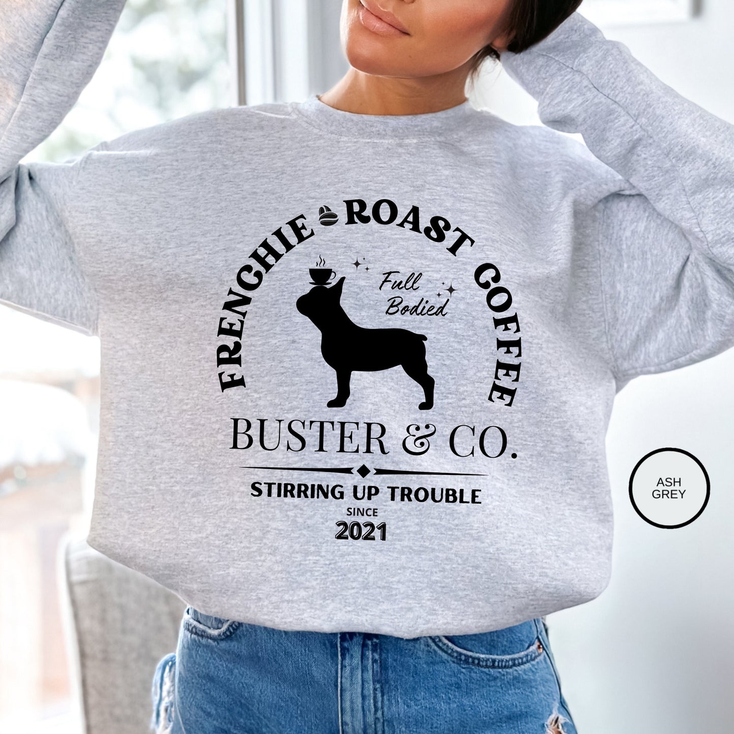 Personalized French Bulldog Coffee Sweatshirt - Perfect Gift for Frenchie Lovers & Moms and Dads,