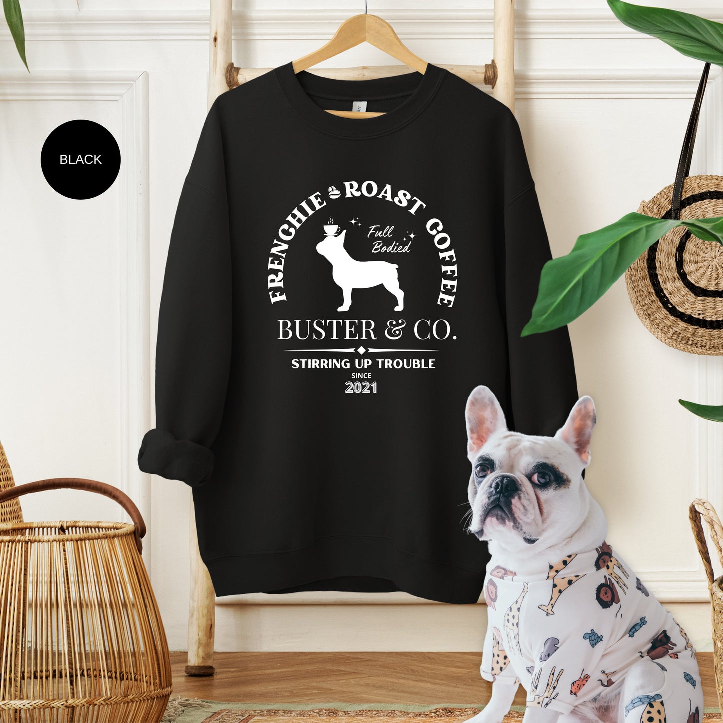 Personalized French Bulldog Coffee Sweatshirt - Perfect Gift for Frenchie Lovers & Moms and Dads,