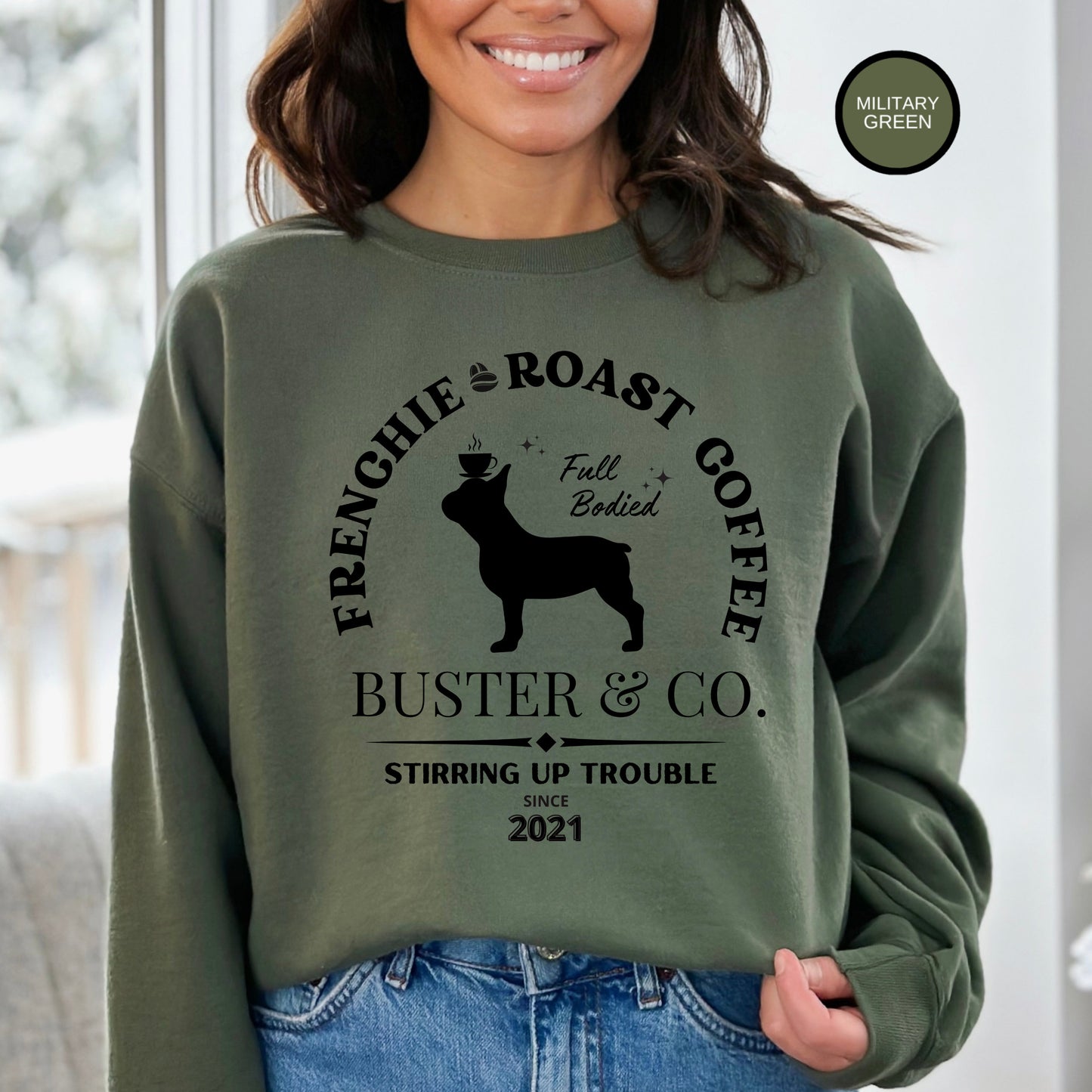 Personalized French Bulldog Coffee Sweatshirt - Perfect Gift for Frenchie Lovers & Moms and Dads,