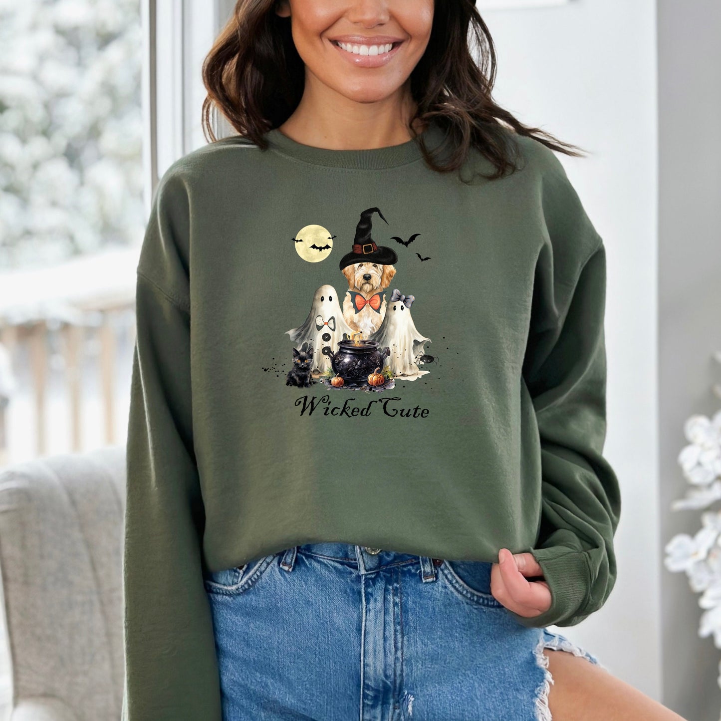 Goldendoodle Dog Halloween Wicked Cute Sweatshirt - Doodle Mom Gift, Trick or Treat Shirt Goldendoodle, Labradoodle & More