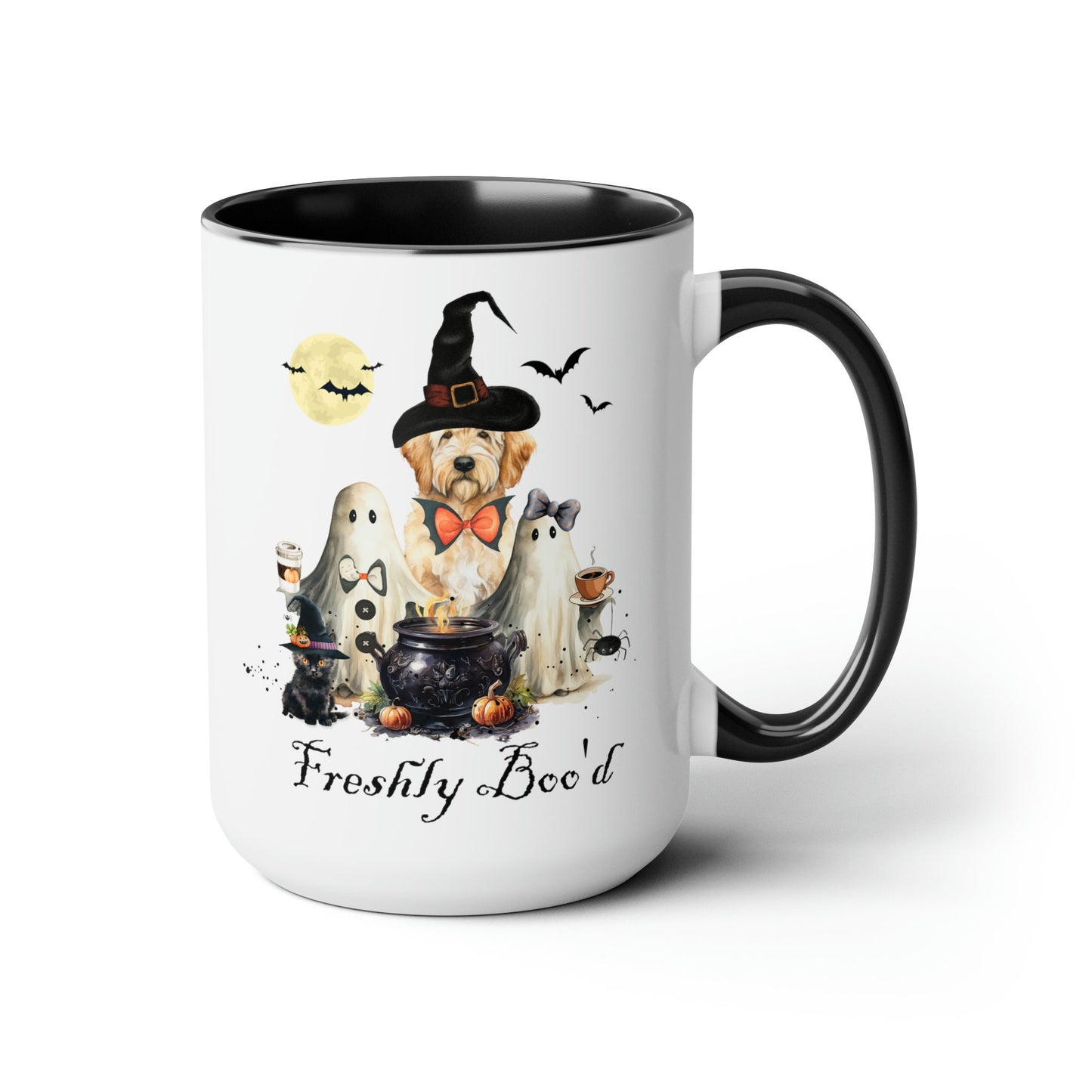 Funny Doodle Dog Freshly Boo'd Halloween Mug - Goldendoodle, Labradoodle, Cockapoo Large 15 Oz Mug, Perfect Halloween Gift for Doo