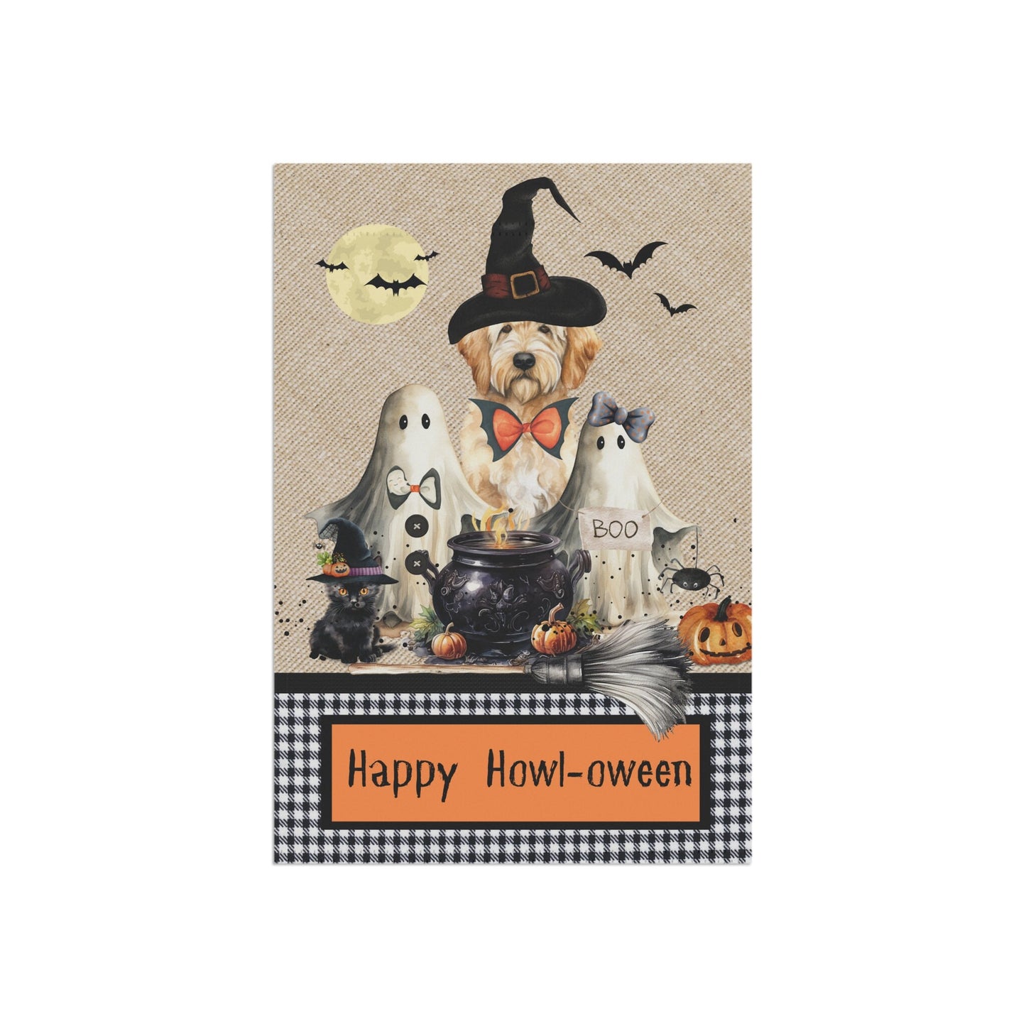 Goldendoodle Halloween Dog Fall Garden Flag  Banner - Double-sided, Goldendoodle, Labradoodle, Spooky Dog Flag, Dog Halloween Flag