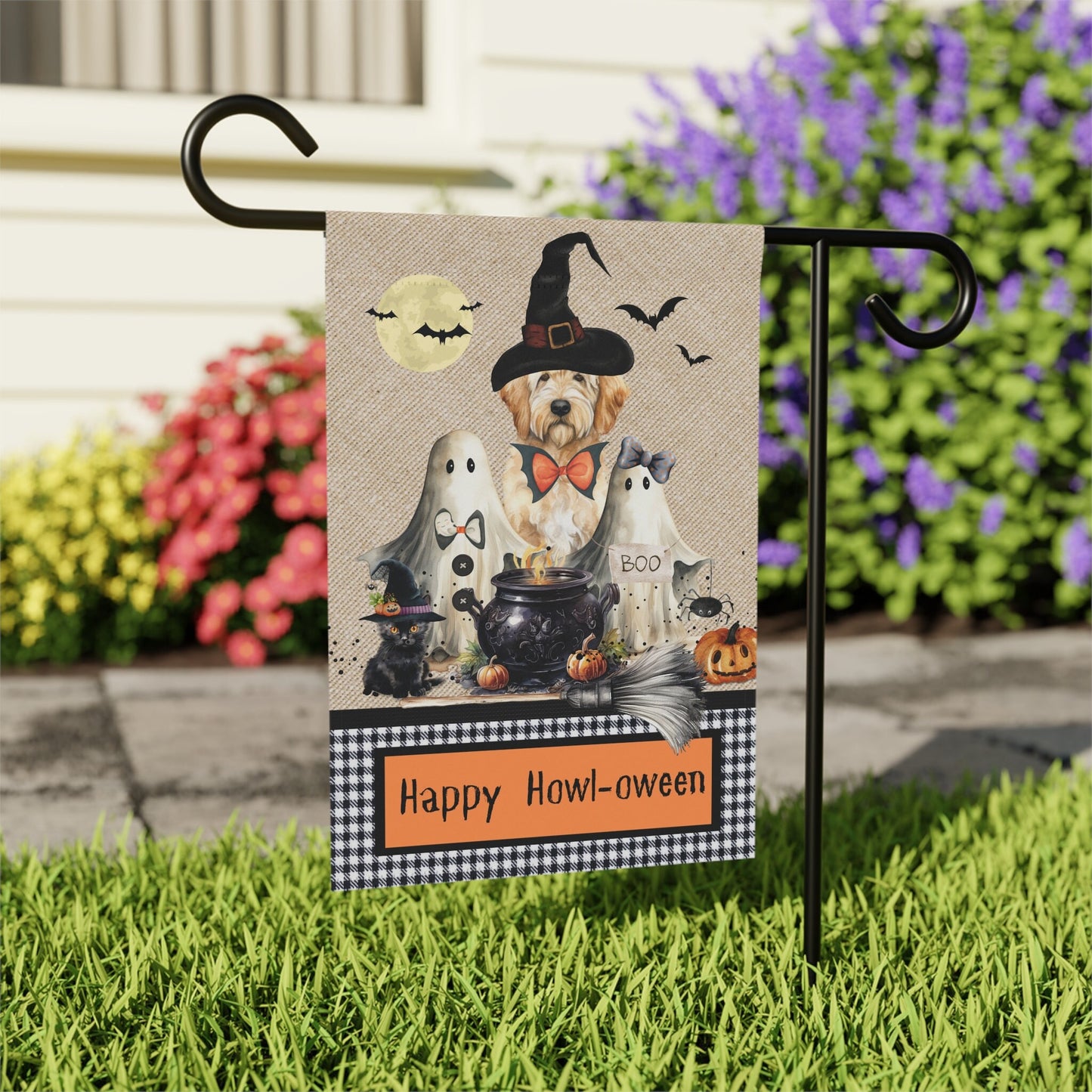 Goldendoodle Halloween Dog Fall Garden Flag  Banner - Double-sided, Goldendoodle, Labradoodle, Spooky Dog Flag, Dog Halloween Flag