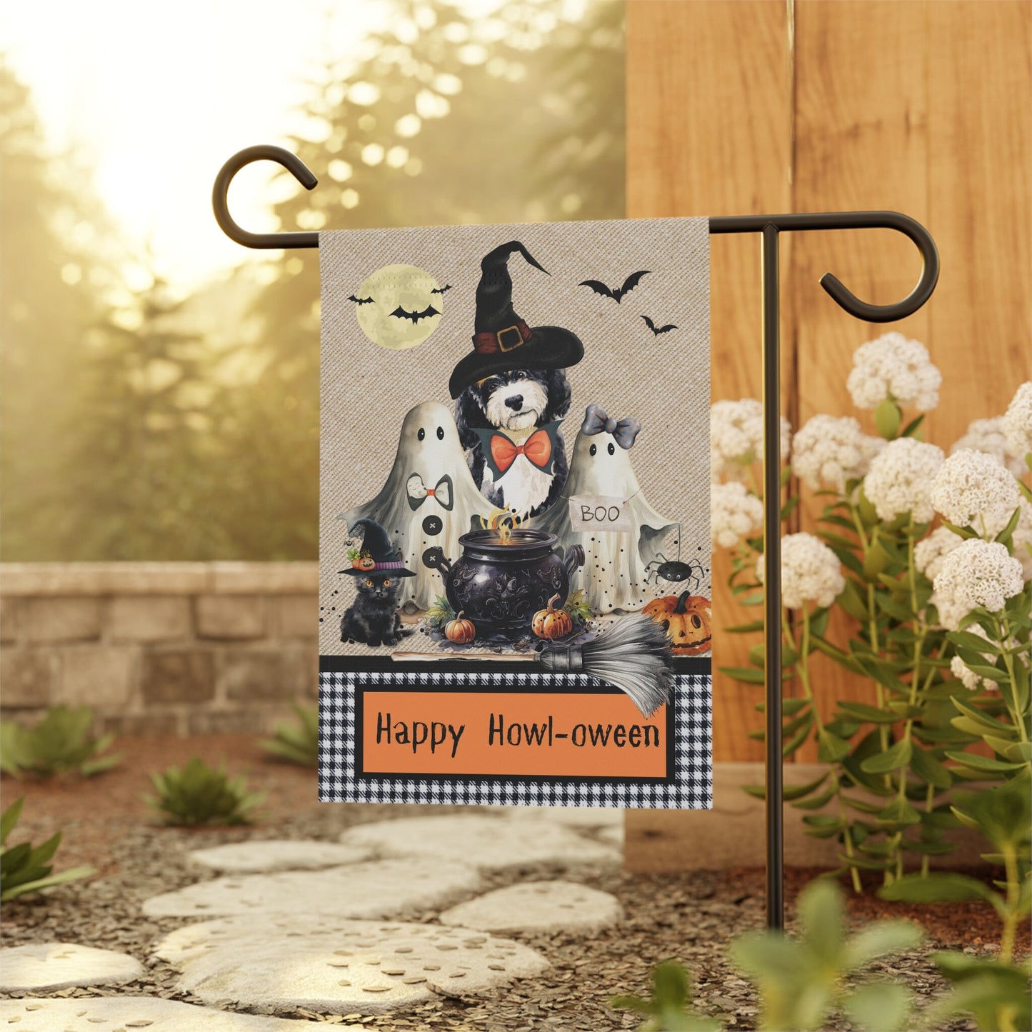 Bernedoode Halloween Doodle Dog Fall Garden - House Flag, Double-sided Banner, Spooky Doodle Dog Flag