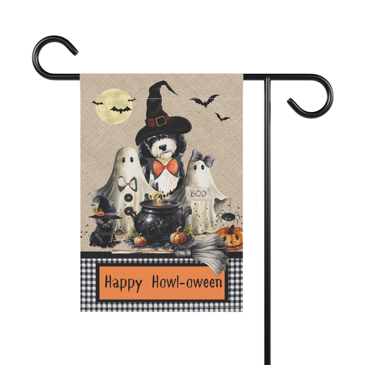 Bernedoode Halloween Doodle Dog Fall Garden - House Flag, Double-sided Banner, Spooky Doodle Dog Flag