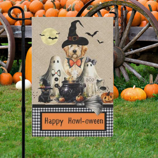 Goldendoodle Halloween Dog Fall Garden Flag  Banner - Double-sided, Goldendoodle, Labradoodle, Spooky Dog Flag, Dog Halloween Flag