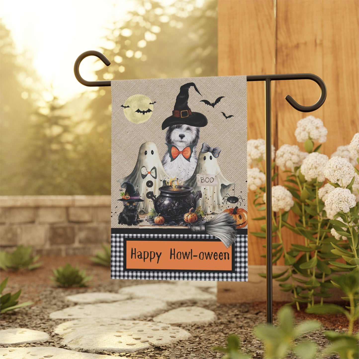 Sheepadoode Halloween Doodle Dog Fall Garden - House Flag, Double-sided Banner, Spooky Doodle Dog Flag, Sheepadoodle Mom Gift