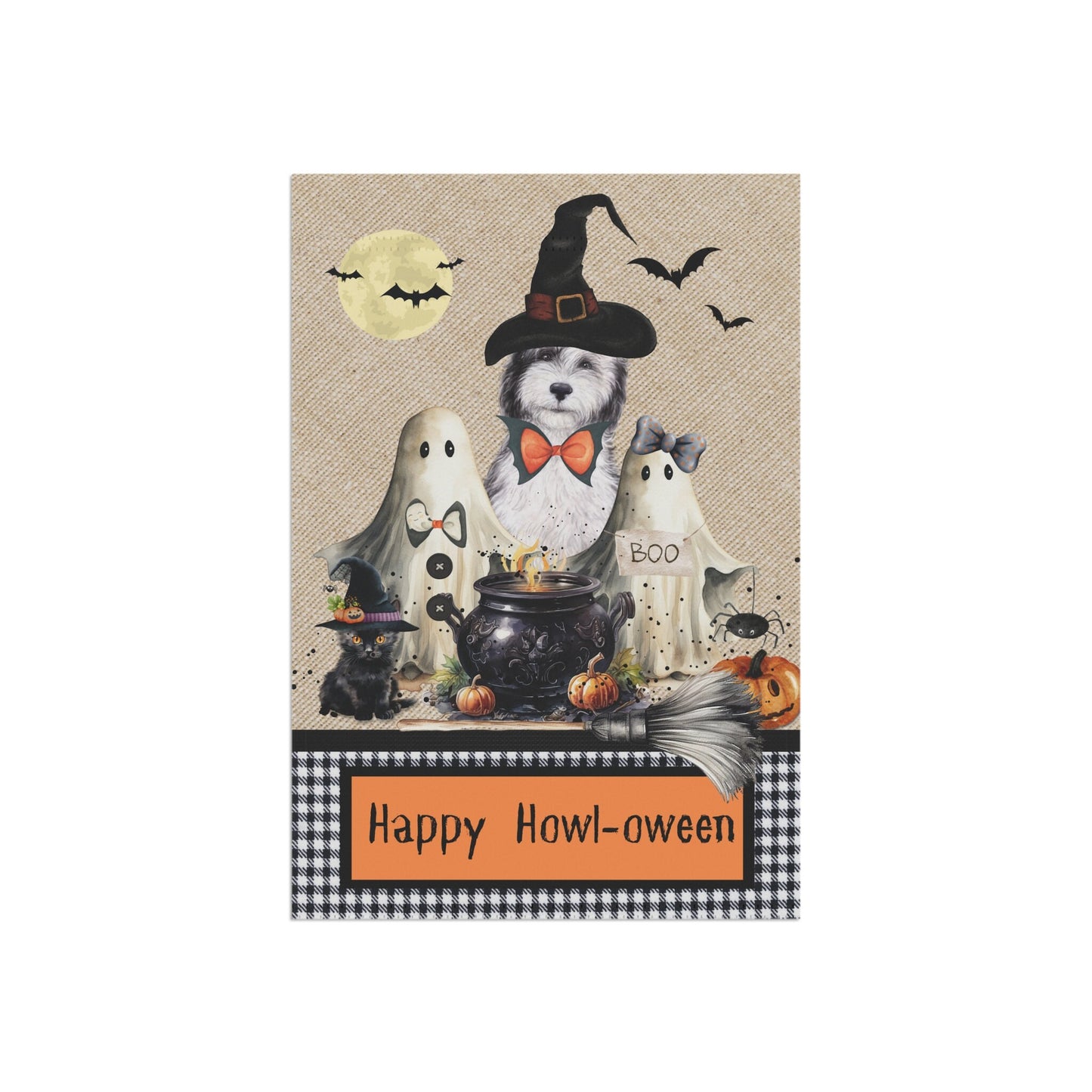 Sheepadoode Halloween Doodle Dog Fall Garden - House Flag, Double-sided Banner, Spooky Doodle Dog Flag, Sheepadoodle Mom Gift