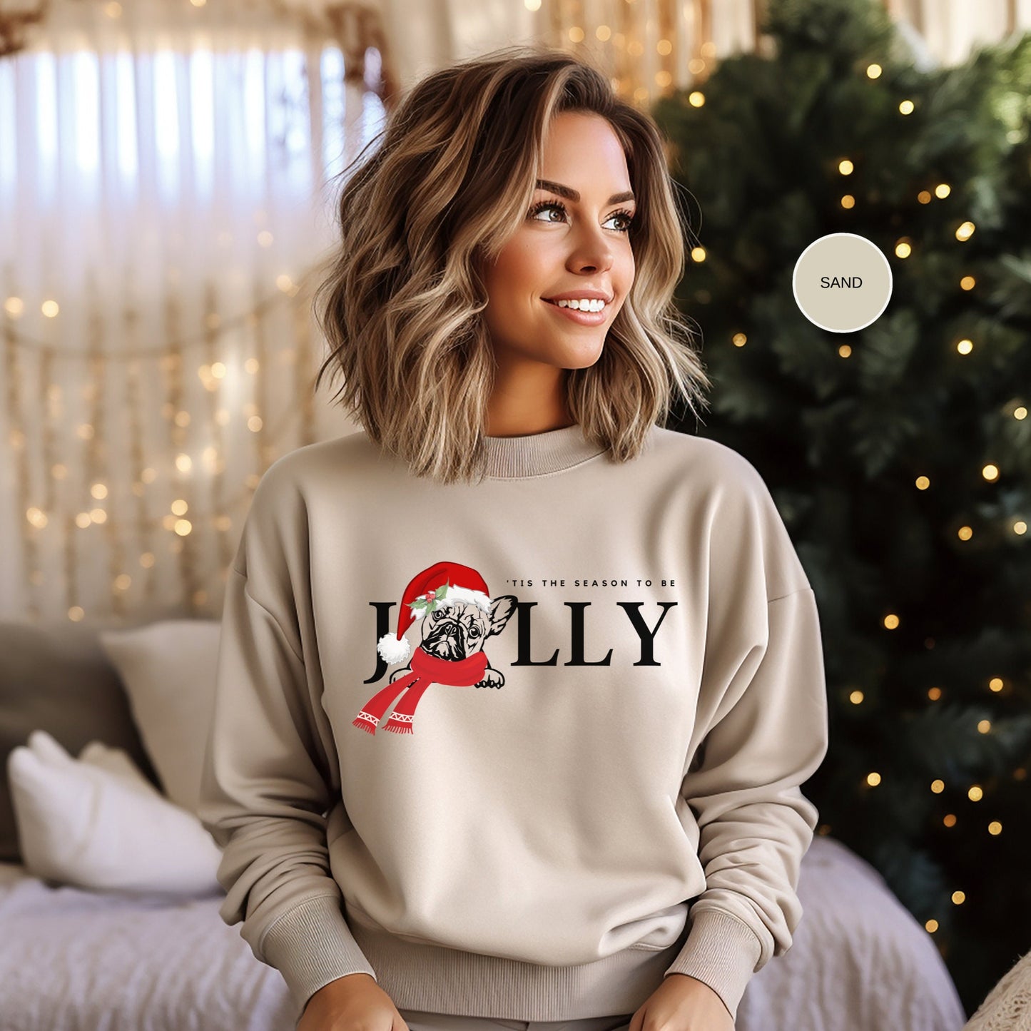 French Bulldog Jolly Christmas Sweatshirt - Frenchie Dog Mom Shirt, Frenchie Lover Christmas Gift, Santa Dog